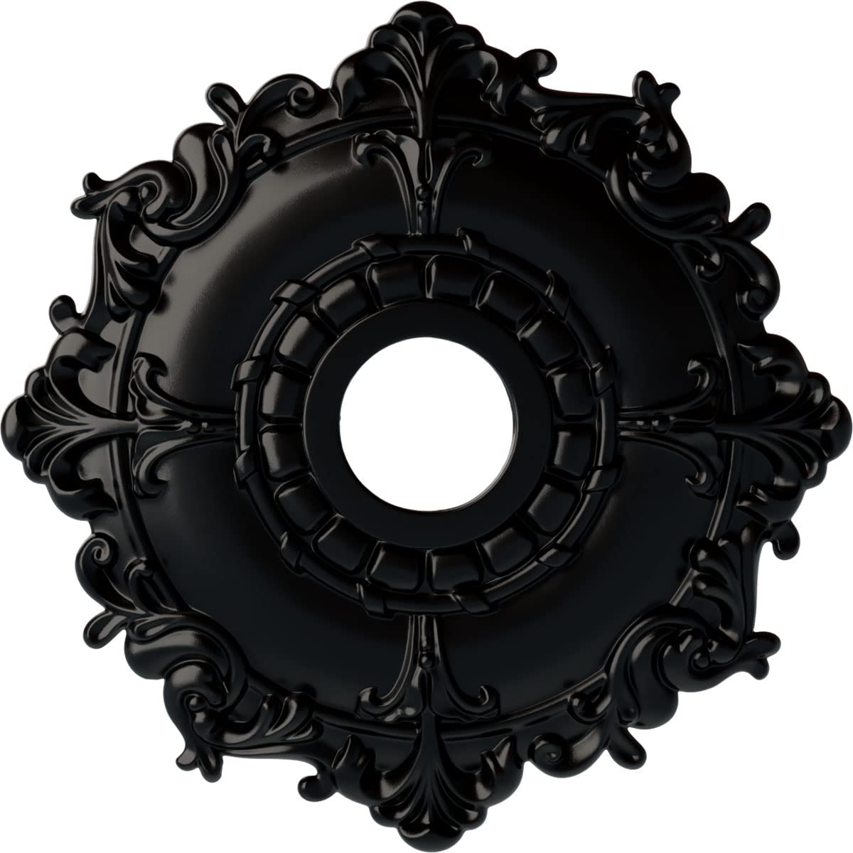 Ekena Millwork CM18RLBLF Riley Ceiling Medallion, Jet Black