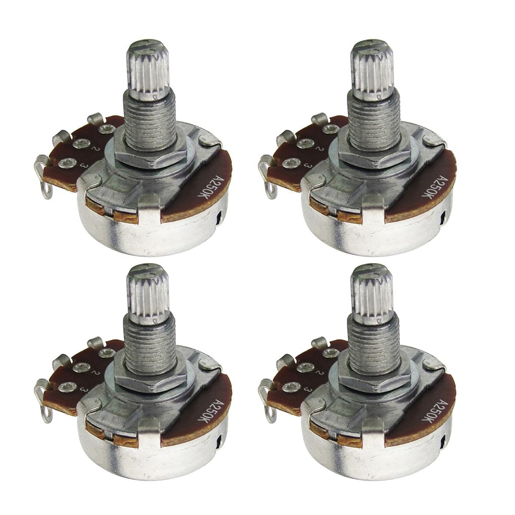 FLEOR 4pcs Full Size Guitar Volume Pot 18mm Shaft Audio Taper Potentiometer A250K