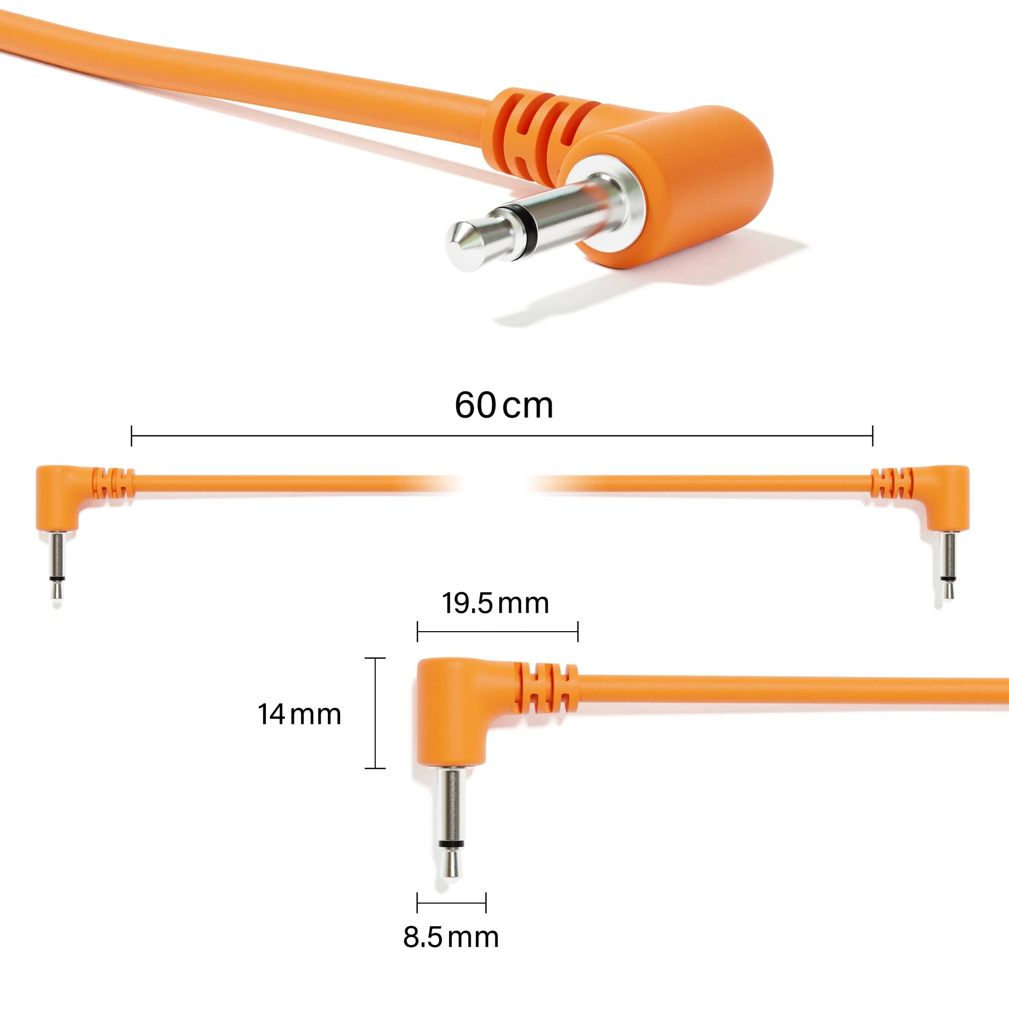 Excelvalley - 5-Pack - Right Angle Mono Modular Patch Cables - 3.5Mm 1/8 Eurorack Synthesizer [Orange | 180 Cm - 70.87]
