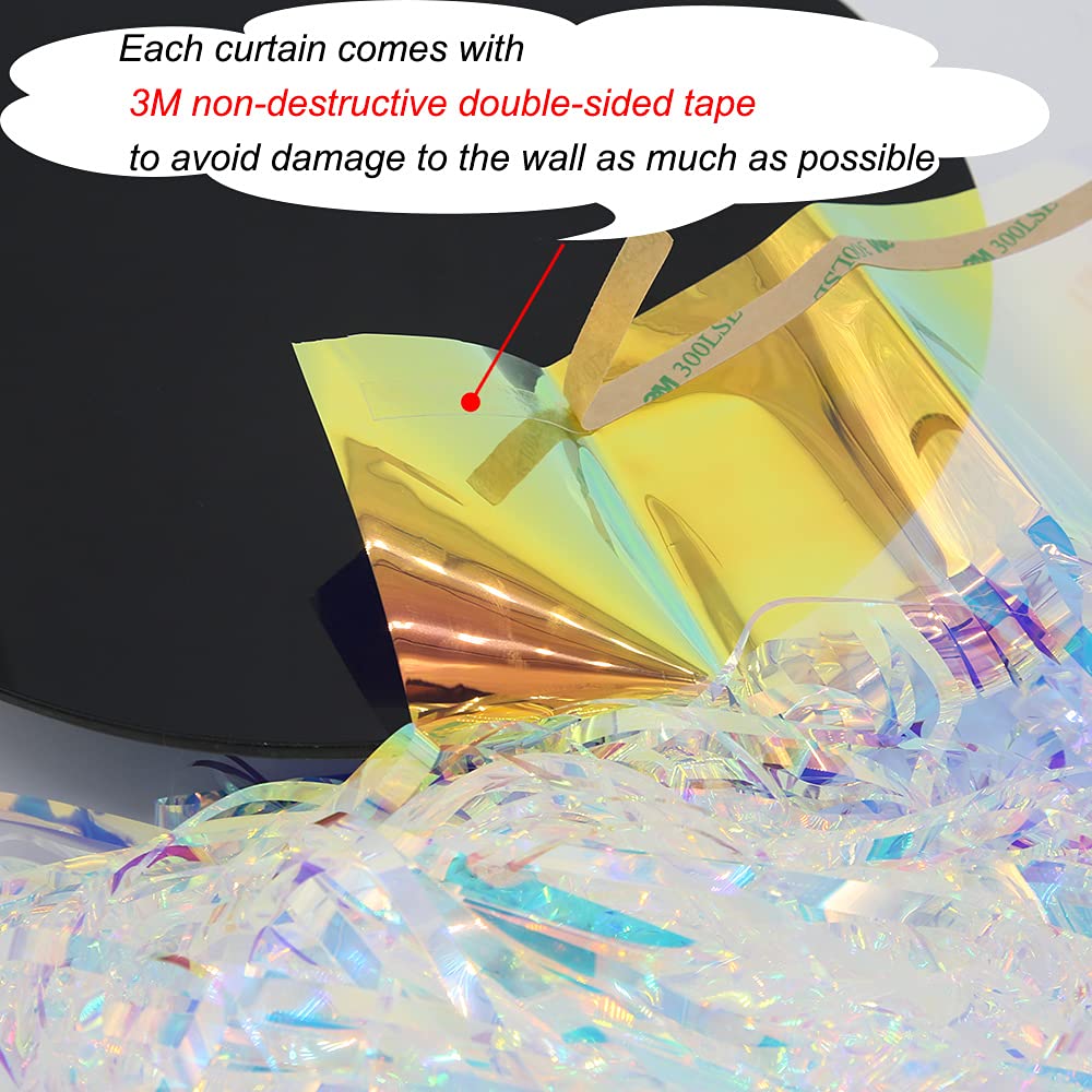Gorgeous Holographic Party Backdrop Curtains   6.5X9.8 Feet, Pack Of 2 | Iridescent Colorful Fringe Curtain With Non Marking Tap