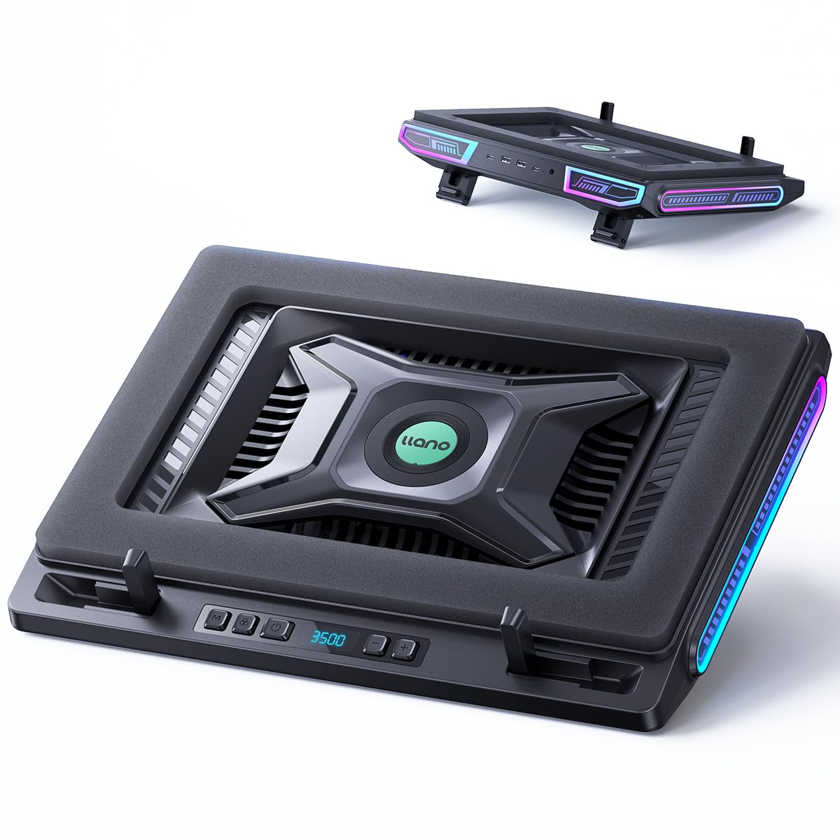 Llano V10 Gaming Laptop Cooler, Rgb Laptop Cooling Pad Stand With Powerful 4.72 Inch External Turbo Cooling Fan, Fast Cooling Co