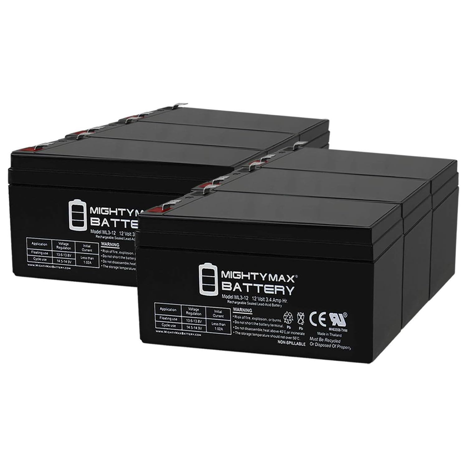 Mighty Max Battery 12V 3AH SLA Replacement Battery for B&B BP3-12 - 6 Pack