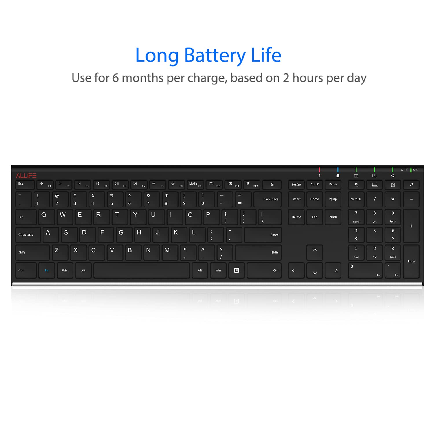 Allife 2.4G Wireless Keyboard Stainless Steel Ultra Slim Full Size Keyboard With Numeric Keypad For Computer/Desktop/Pc/Laptop/S