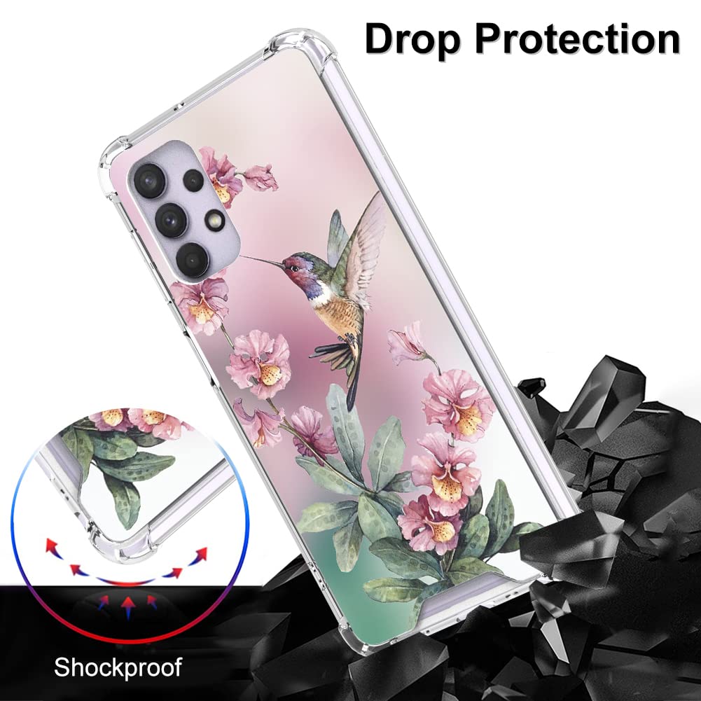 Ook Clear Case Compatible With Samsung Galaxy A32 5G, Pink Hummingbird Pattern Flexible Tpu Shockproof Anti Scratch Bumper Trans