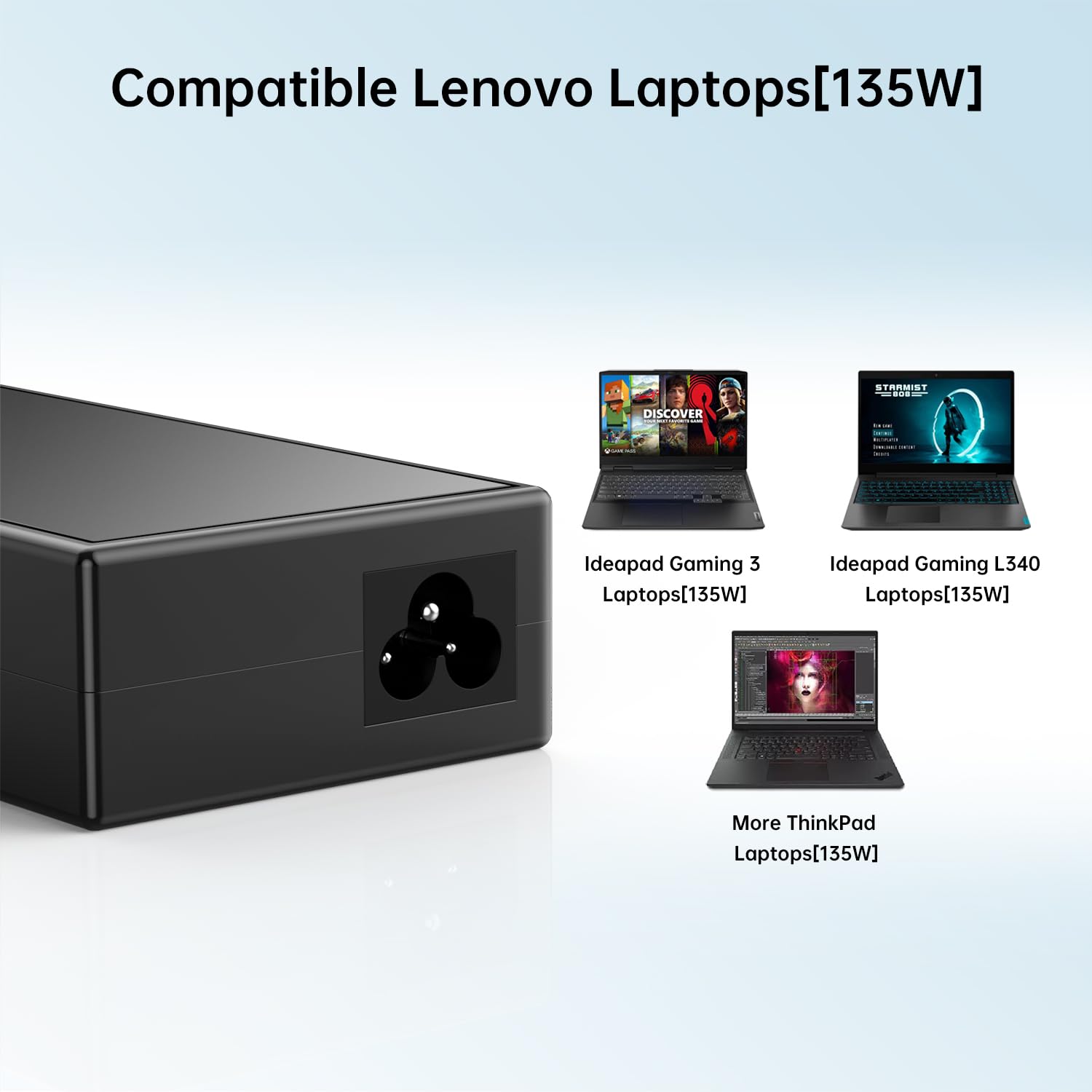 135W Laptop Charger For Lenovo Thinkpad X1 Extreme 135W Ac Adapter Slim Tip 4X20E50558, Ideapad Gaming L340 3 15 Laptop