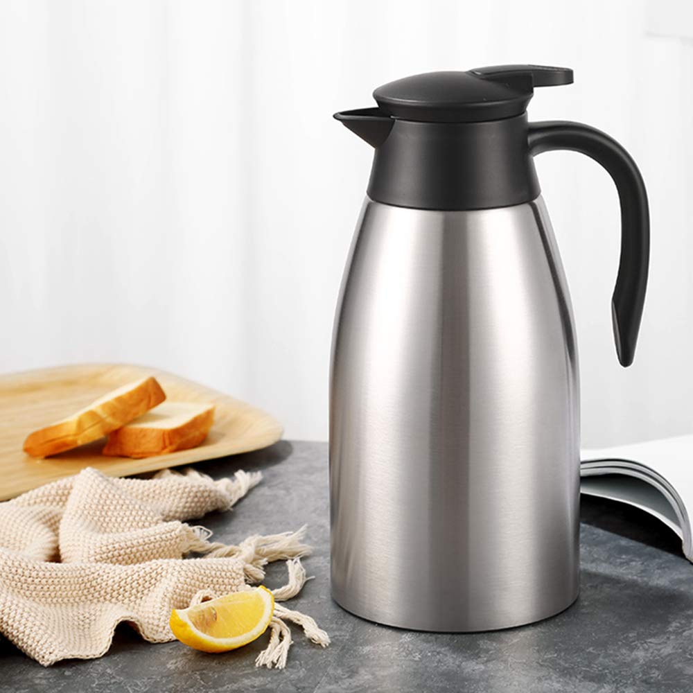 GearRoot 68oz Stainless Steel Coffee Carafe Airpot - Insulated Thermos for Hot & Cold Beverages, Keeps 12 Hours Hot, 24 Hours Cold, Silver