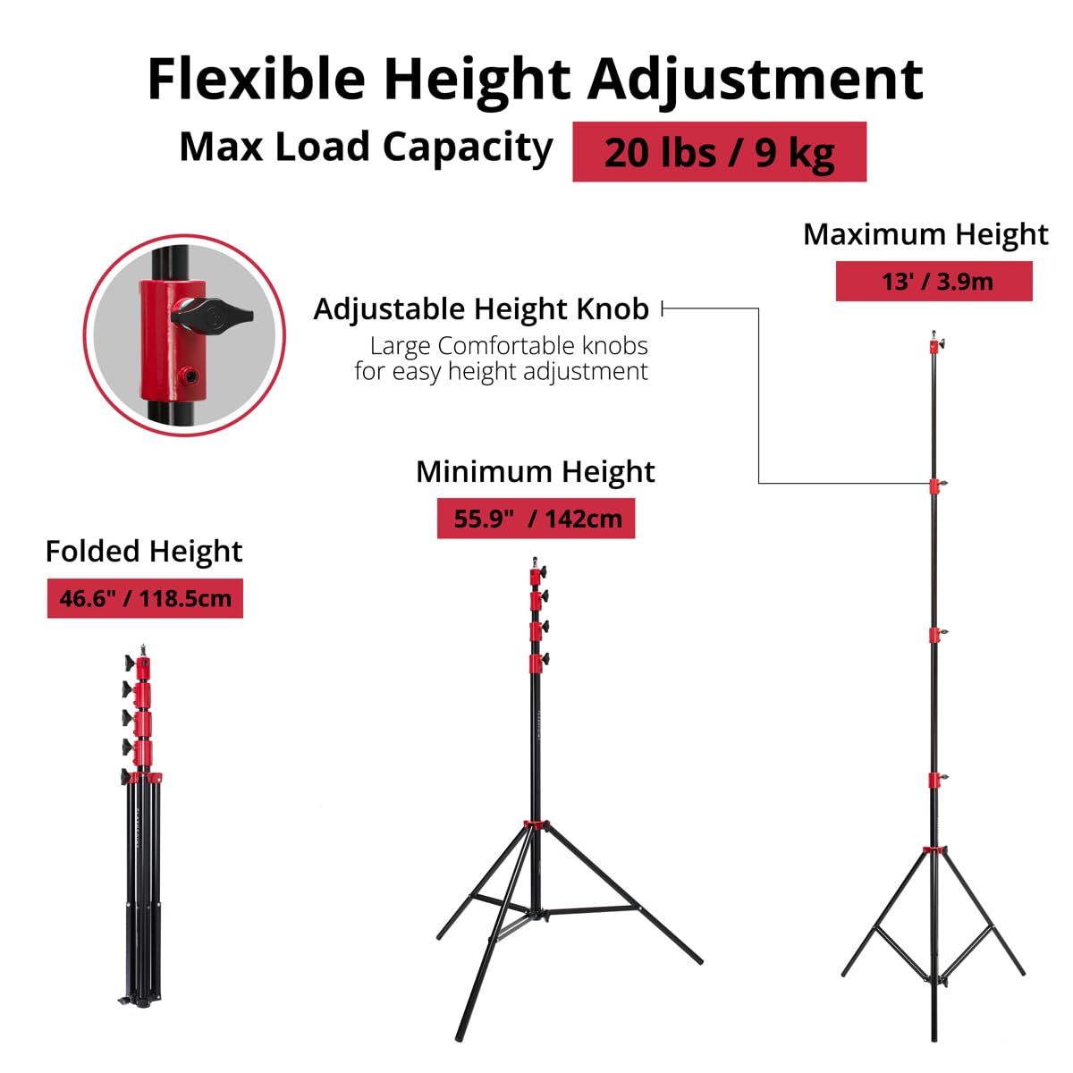 Flashpoint Pro Air-Cushioned Heavy-Duty Light Stand (Red, 13 )