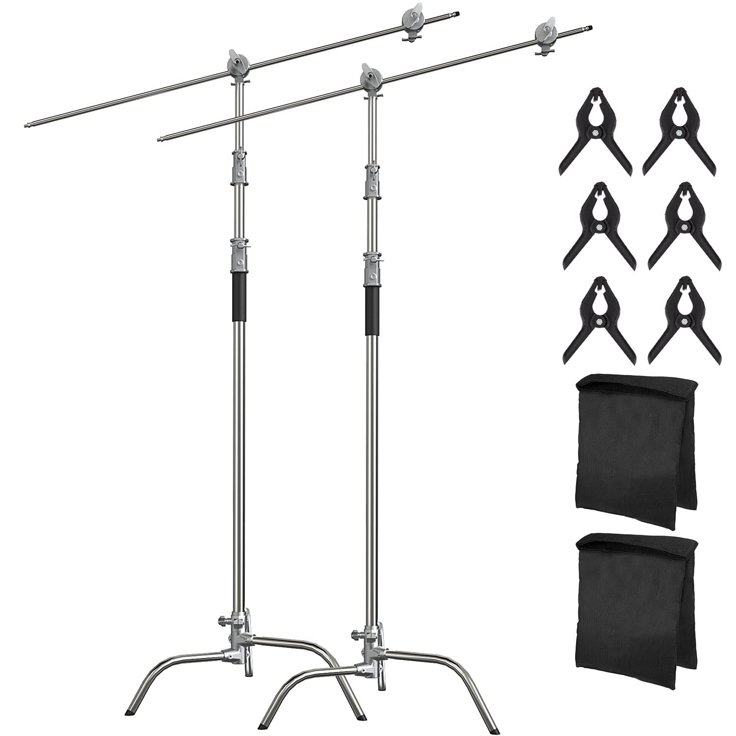 Photography C Stand With Boom Arm: 100% Stainless Steel   Takerers Bs11 Heavy Duty Max Height 10.5Ft/131Inch Light Stands (2 Pac