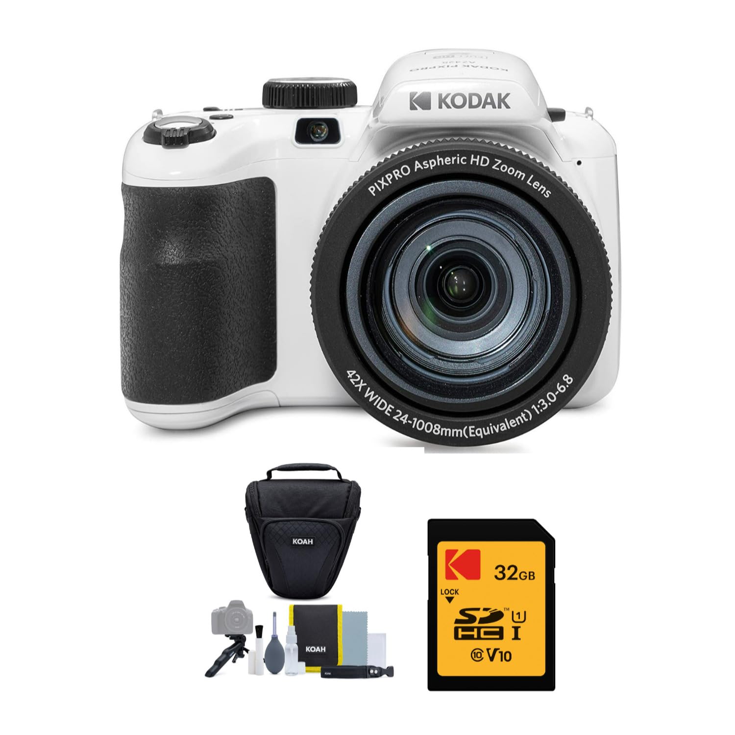 Kodak PIXPRO AZ425 Astro Zoom 20MP Digital Camera (White) Bundle with 32GB SD Card and Holster Camera Case with Accessories (3 I