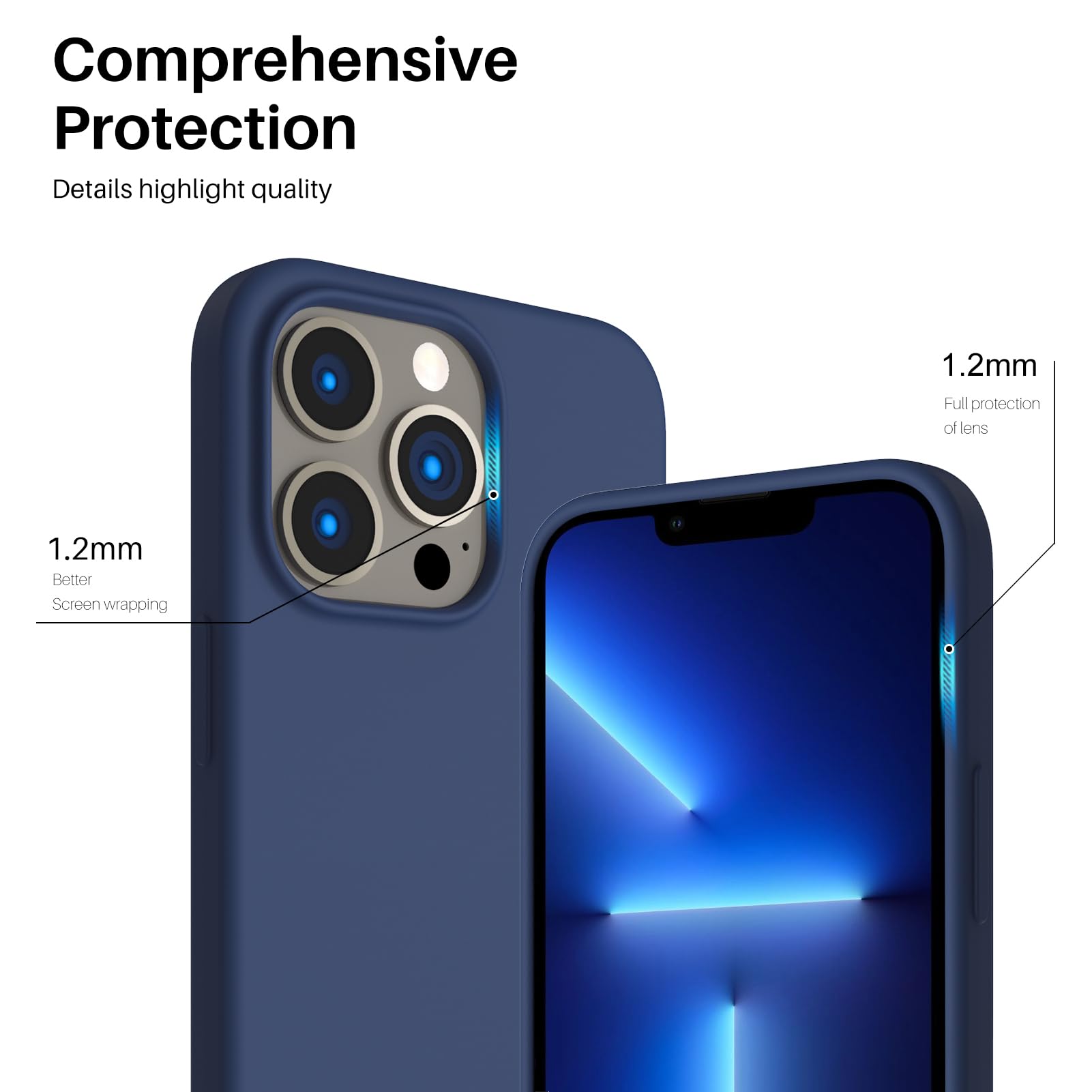 Ornarto Compatible With Iphone 13 Pro Case 6.1, Slim Liquid Silicone 3 Layers Full Covered Soft Gel Rubber Case Cover 6.1 Inch N