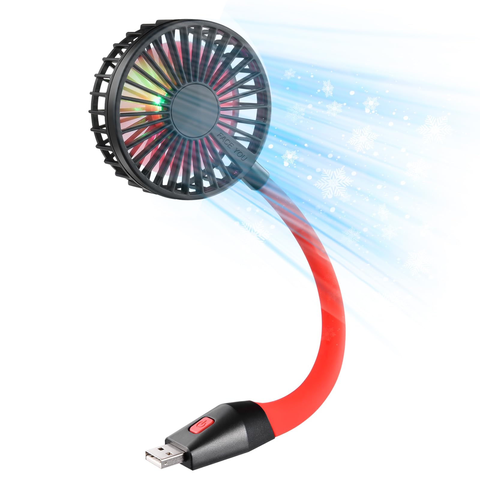 Glovion Usb Fan Mini Desk Fan Usb Powered Personal Fan 3 Speeds Strong Airflow Portable Fan With Night Light, On/Off Button, Fle