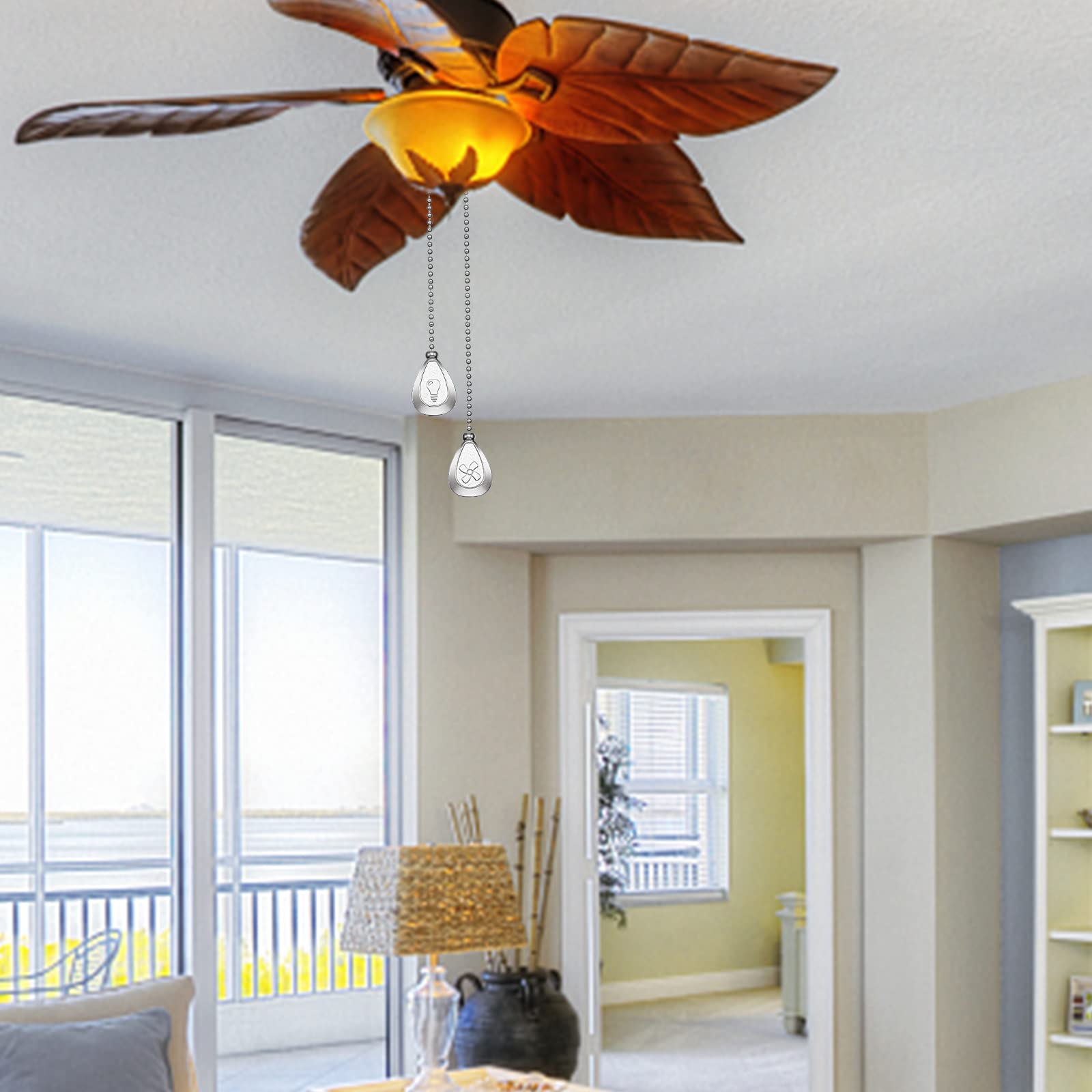 Dotlite Silver Ceiling Fan Pull Chain, 12 Inches Decorative Fan Pull Chain Ornaments Extension, 3Mm Diameter Beaded Ball Fan Pul