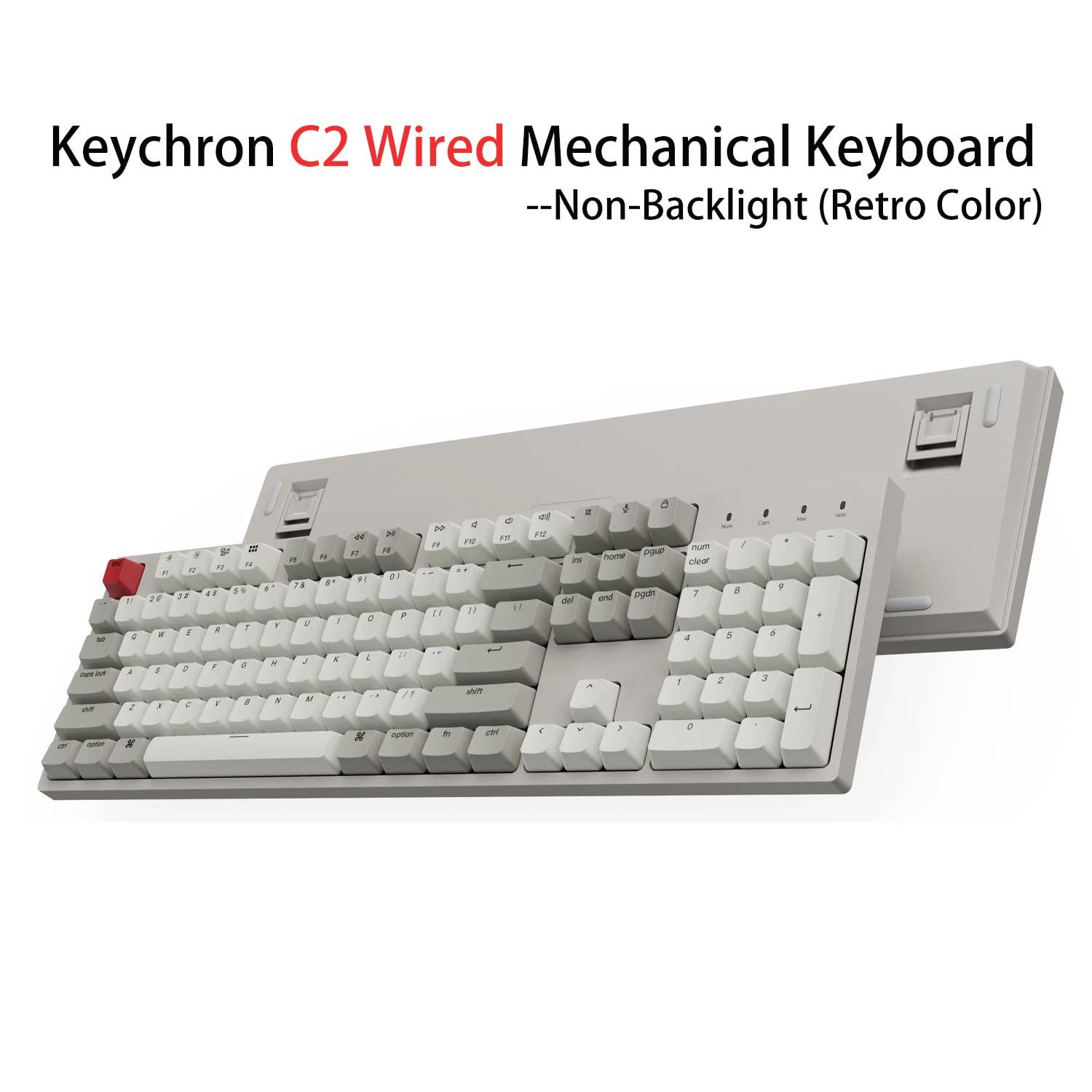 Keychron C2 104 Keys Full Size Wired Mechanical Keyboard For Mac Windows, Classic Retro Gray/White Color Abs Keycaps Brown Switc