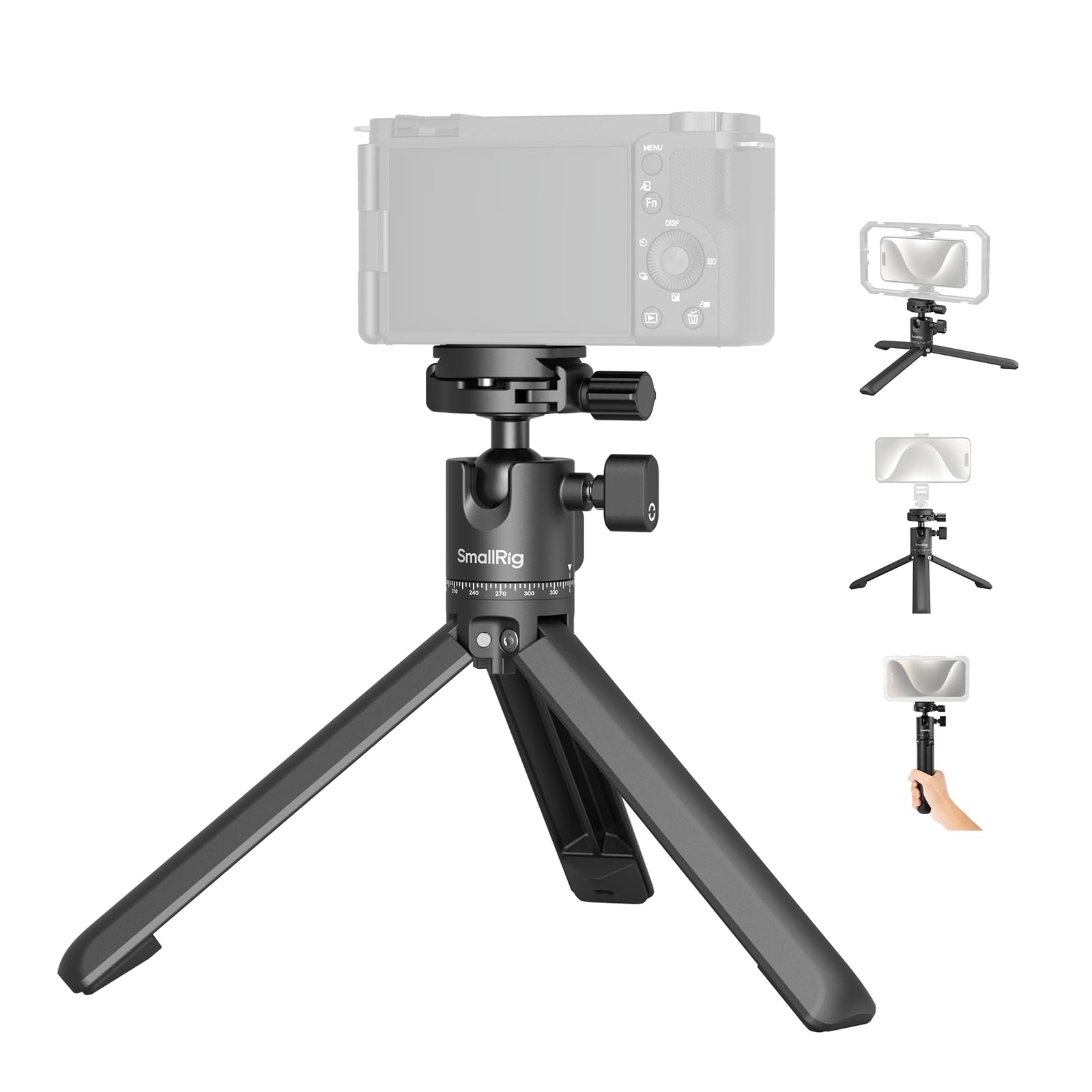 SmallRig Portable Mini Desktop Tripod, Aluminum Alloy Compact Small Tabletop Tripod with 360 Ball Head, 1/4 Screws Quick Release