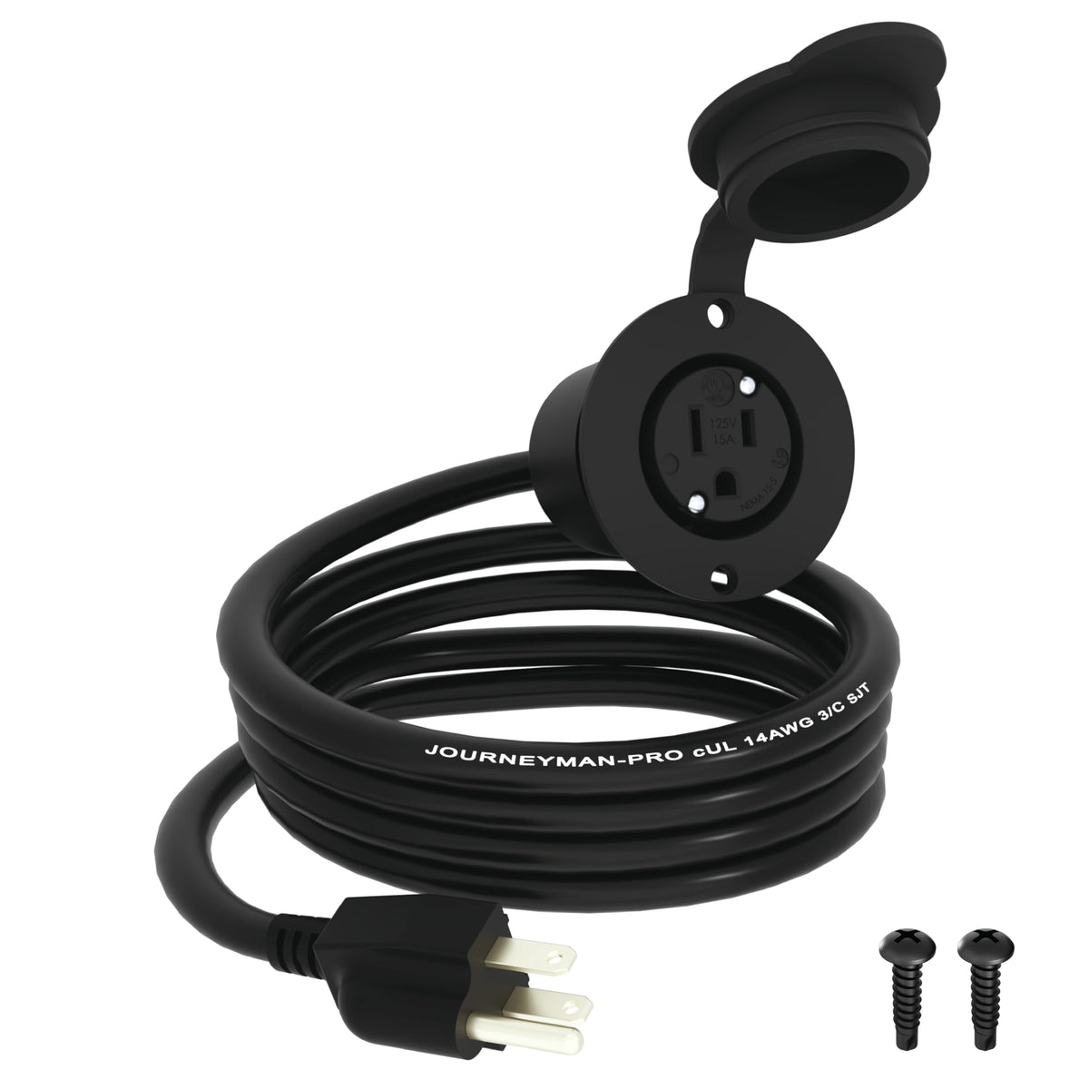 10 Foot 15A Weatherproof Outdoor Power Outlet By Journeyman Pro 15 Amp 110/120 Volt 5 15R Receptacle Kit With Integrated (10' Ft