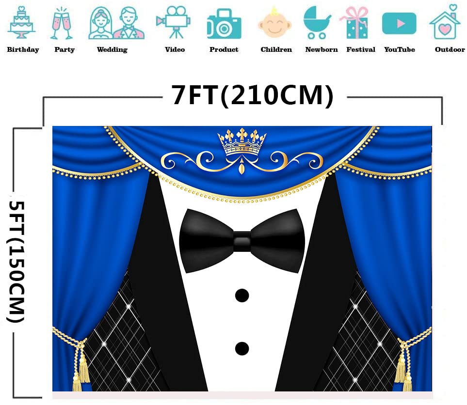 Meetsioy Black Tuxedo Backdrop Crown Gentleman Photography Background For Father'S Day Decorations Blue Curtain Photo Banner Gen