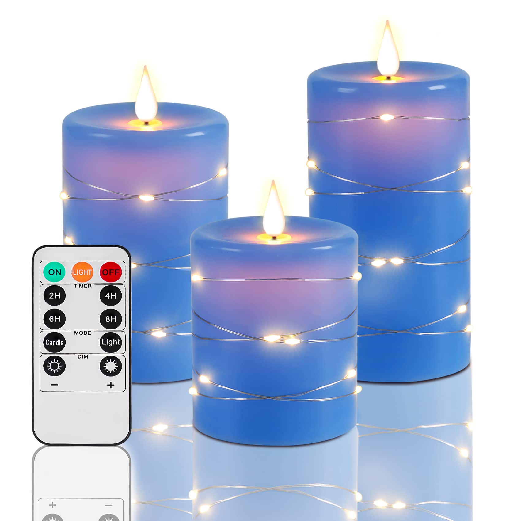Upinmz Flameless Candle With String Of Lights Battery Powered Led Candle Flashing Candle With Remote Control And Timer 3 Packs (