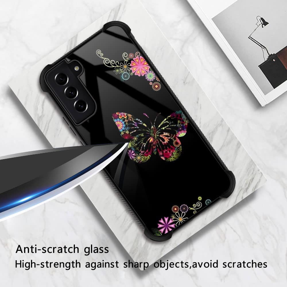ZHEGAILIAN Phone Case for Samsung Galaxy S21 Ultra 5G Butterfly Flower Pattern TPU Organic Glass