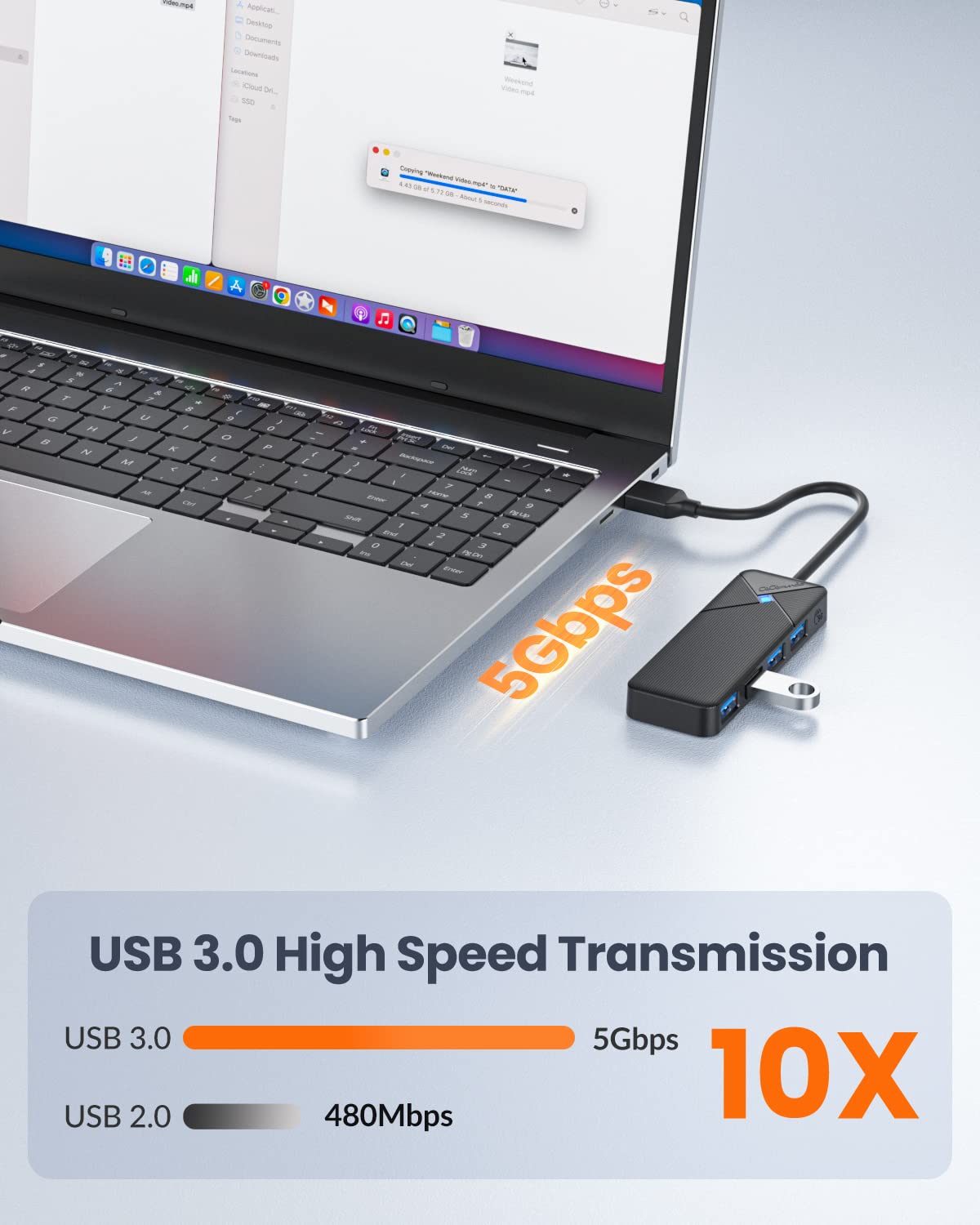 Gigimundo 5Gbps Usb 3.0 Hub, Multi 4 Ports Usb Splitter Usb Expander For Laptop, Computer, Pc, Ps4, Xbox, Printer, Keyboard, Mou