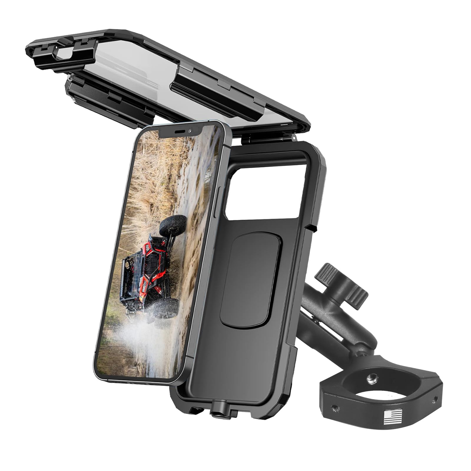 Hamdril Utv Phone Mount With Waterproof Protector, 360 Degree Adjustable Utv Holder, Compatible With 1.5 2Inch Roll Bar,Utv Sxs/