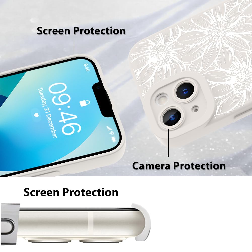 Mzelq For Iphone 13 Case, Silicone Floral Flowers Sunflowers Cute Pattern, Camera Protection Soft Slim Phone Case For Iphone 13