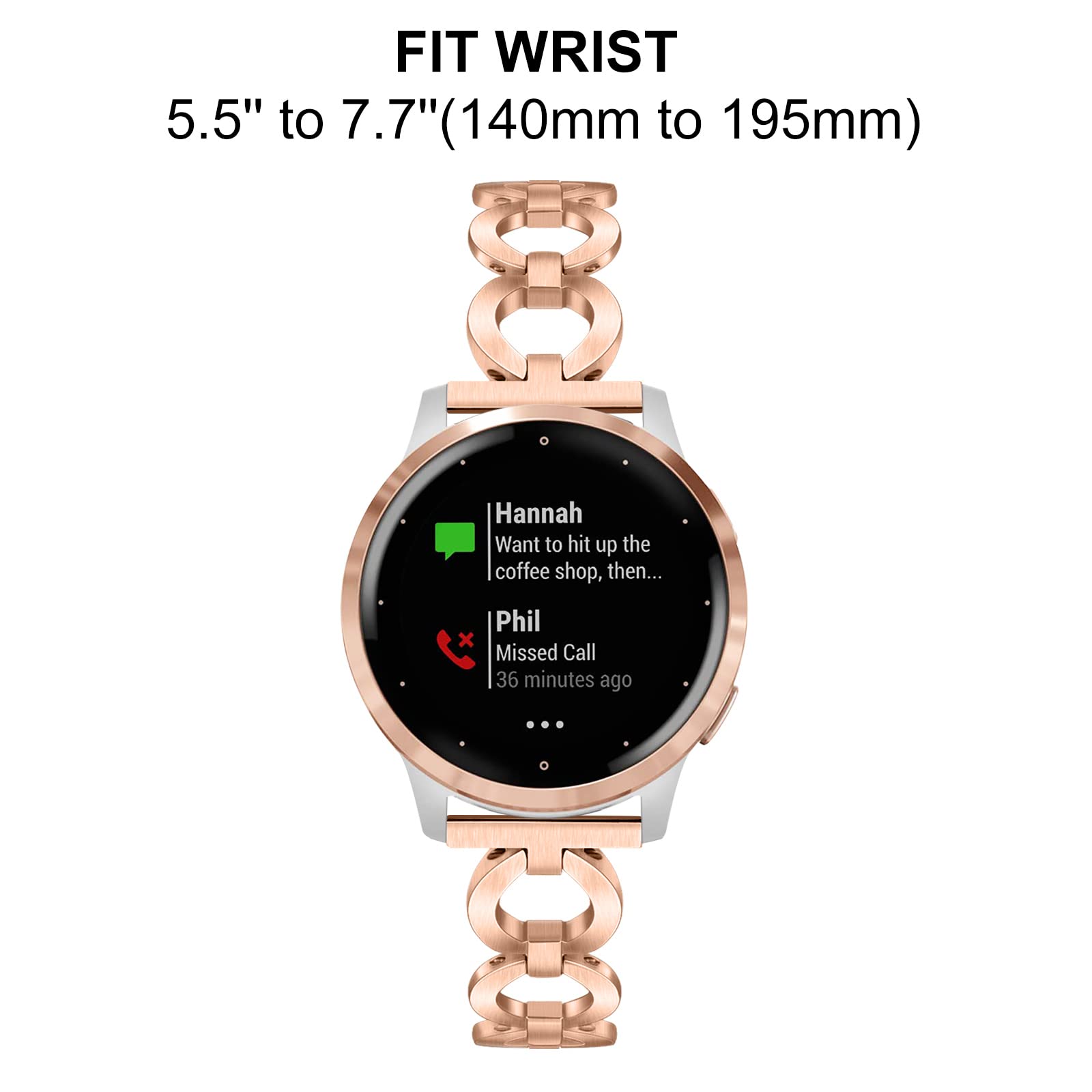 Trumirr Band For Garmin Vivoactive 4S / Venu 2S / Venu 3S / Vivomove 3S / Forerunner 265S Women Smart Watch, 18Mm Rose Gold Stai