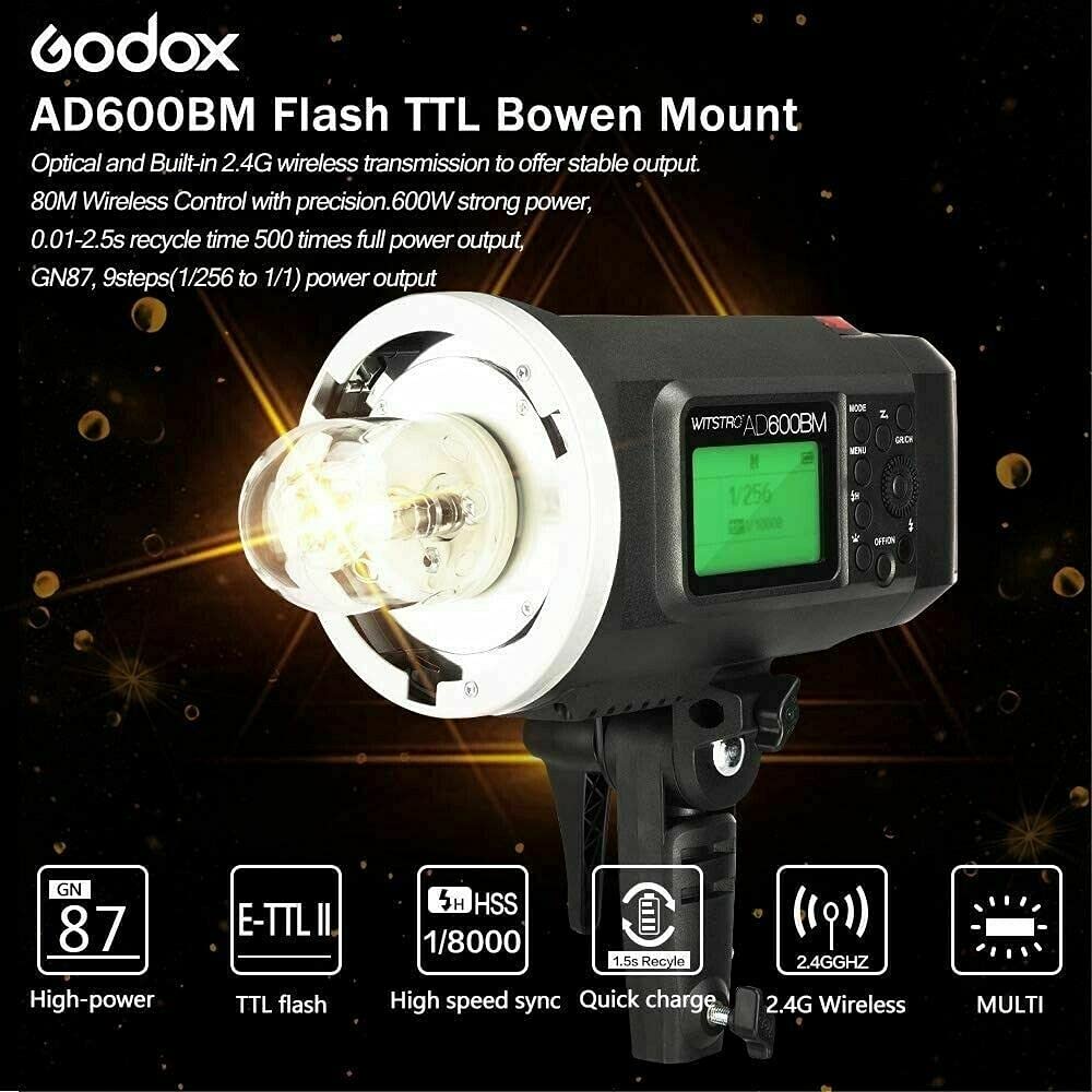 Godox Ad600Bm Bowens Mount 600Ws Gn87 Hss Outdoor Flash Strobe Light With 2.4G Wireless X System, 8700Mah Battery, W/Godox Cb 09