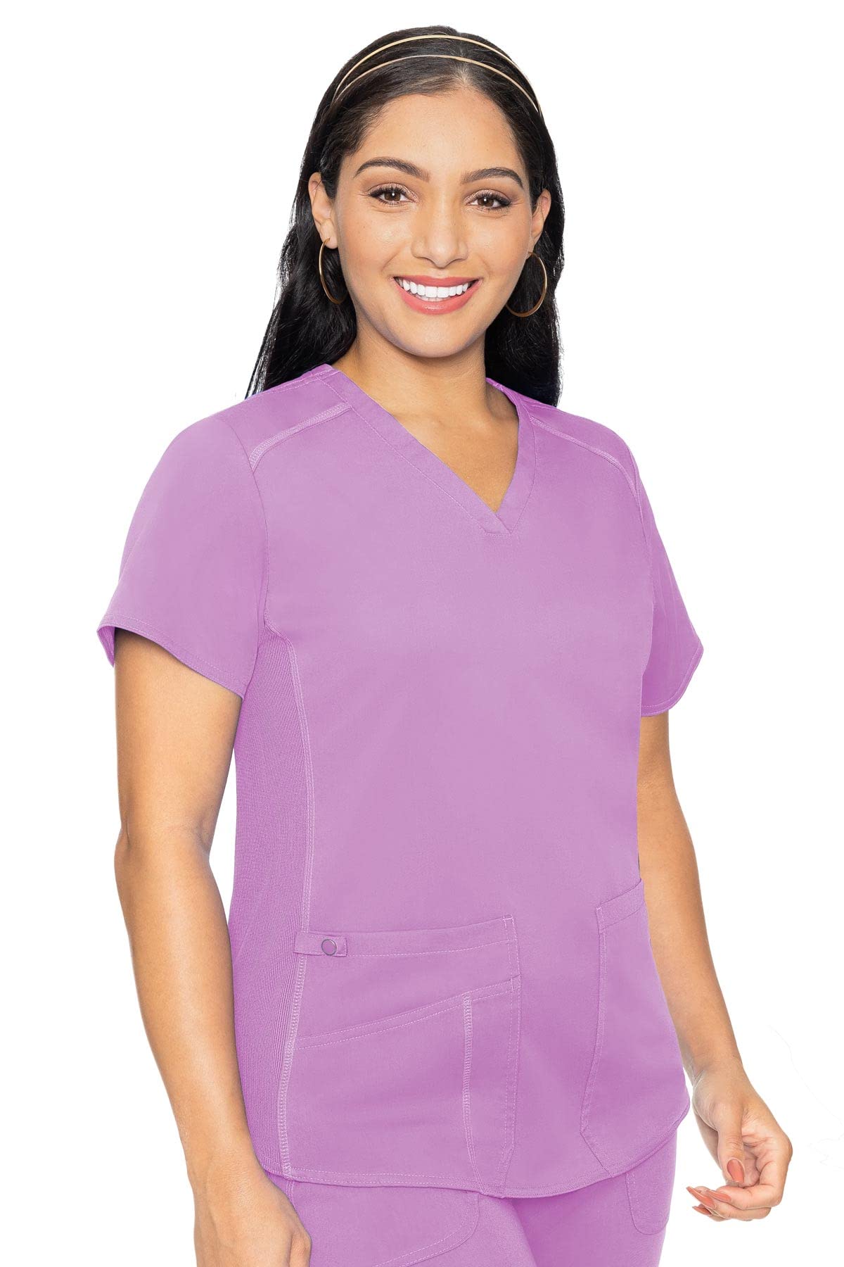 Med Couture Touch Womens V Neck Shirttail Top, Lilac, Large