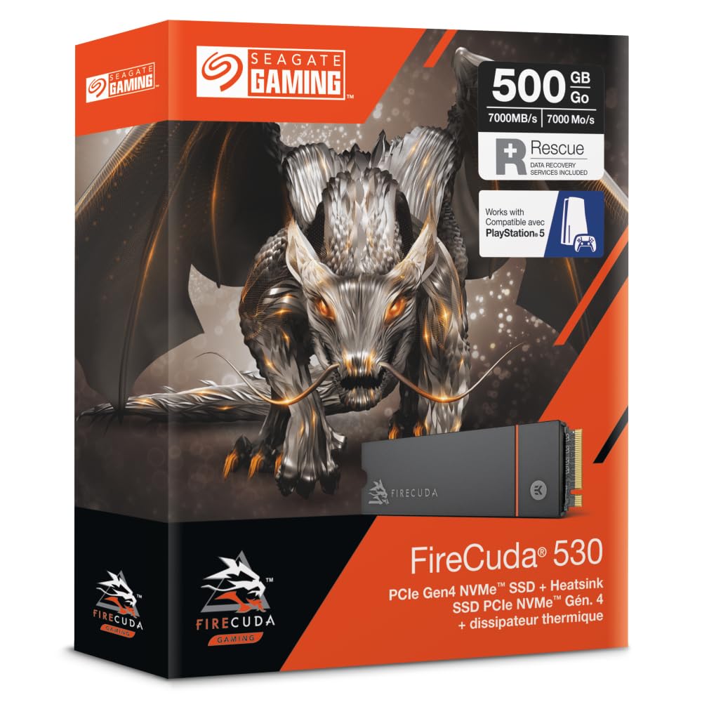 Seagate FireCuda 530 500GB Solid State Drive - M.2 PCIe Gen4   4 NVMe 1.4, PS5 Internal SSD, speeds up to 7300MB/s, 3D TLC NAND,