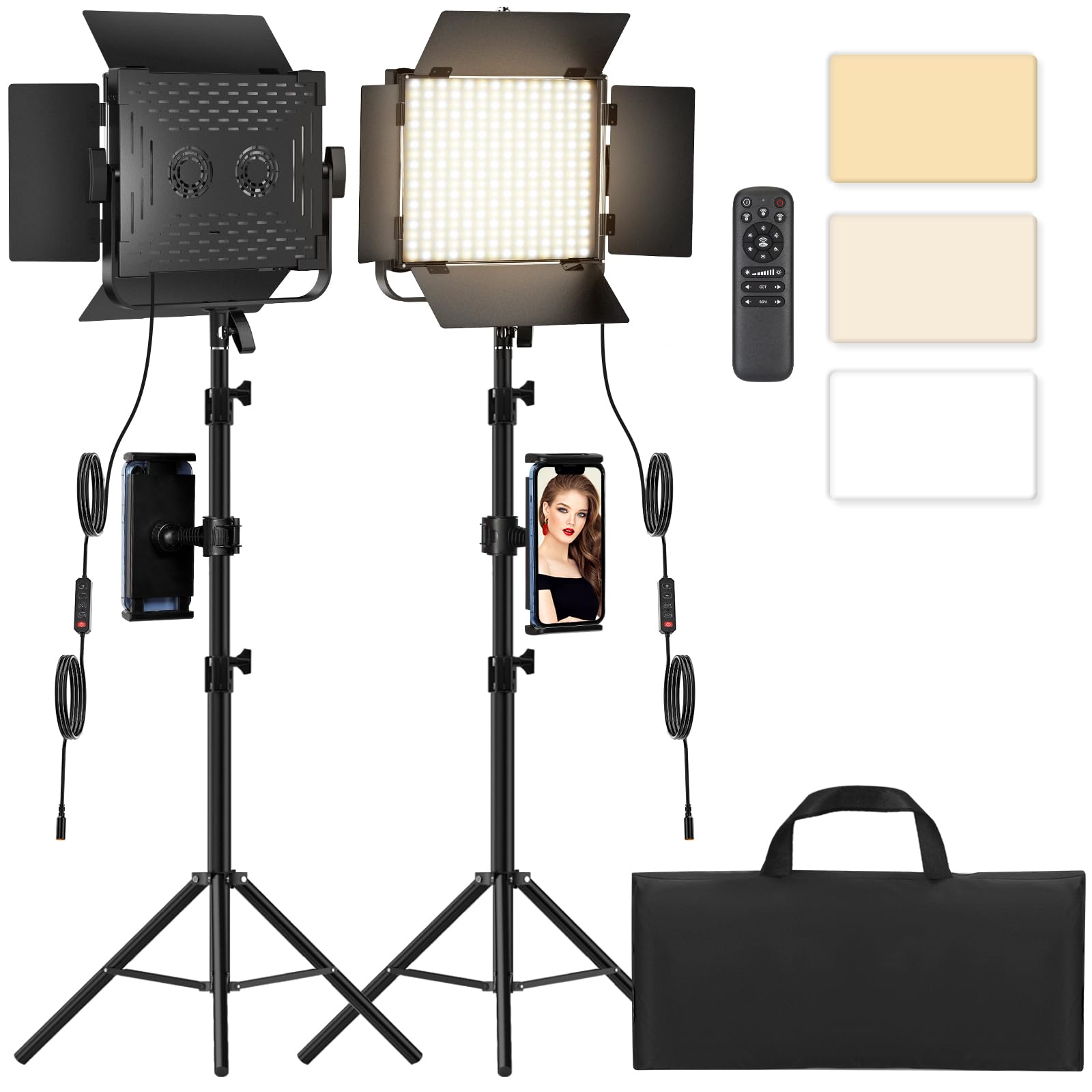 Photography Video Continuous Output Lighting Kit, 2Pack Upgraded Bi Color Led Video Studio Lights Aluminum Alloy 2500K~8500K Wit