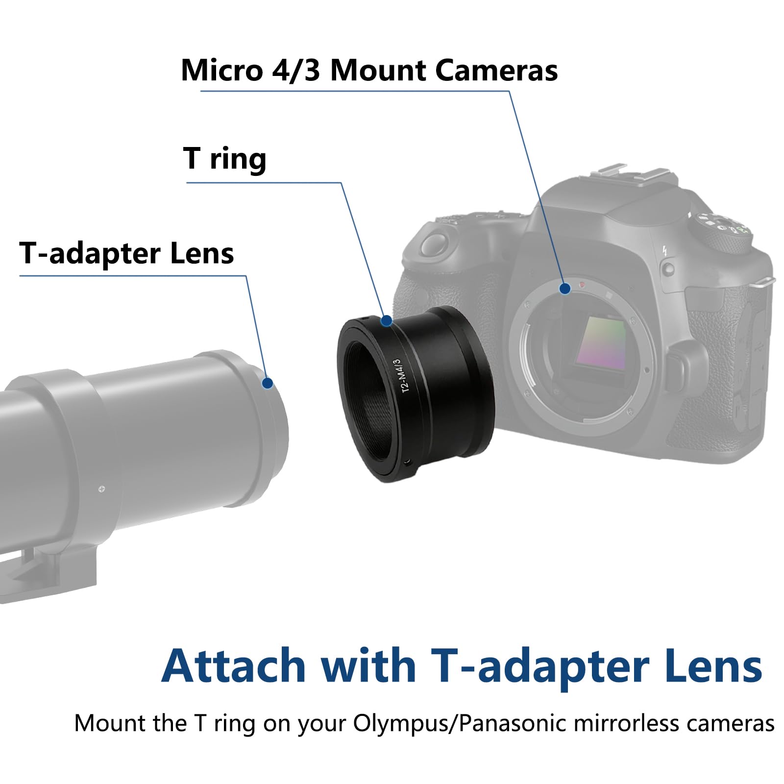 Lightdow T/T2 Mount Lens Adapter Ring For M43 Panasonic Lumix G7 Gh5 Gh4 Gh3 Gh2 G9 G6 G5 / Olympus Omd E M10 E M5 E M1 Etc Mirrorless Digitial Cameras