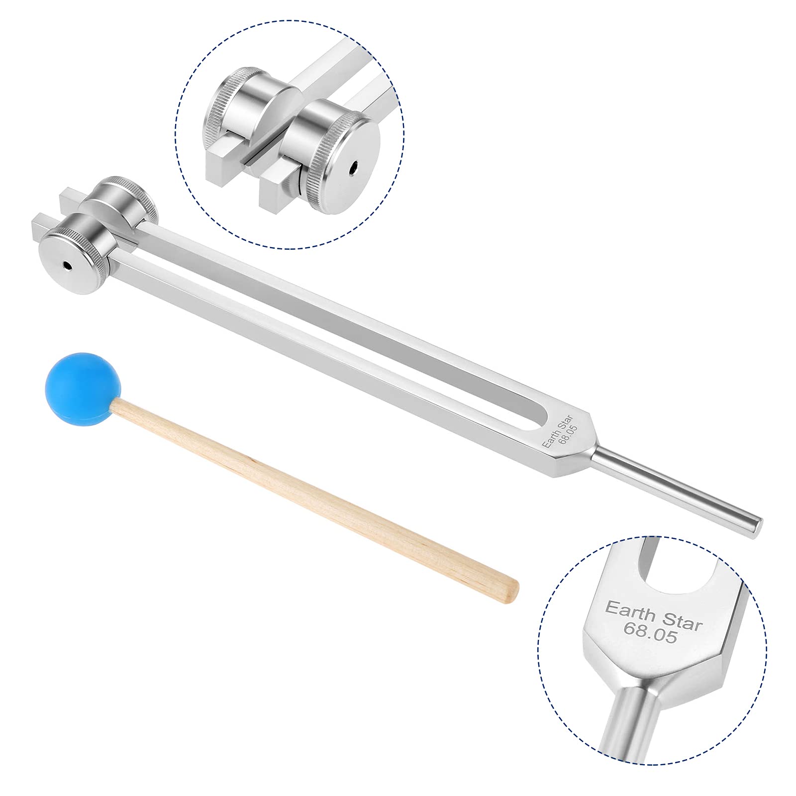 68.05 Solfeggio Tuning Fork With Silicone Hammer Bag For Sound, Musical Instrument, Vibration
