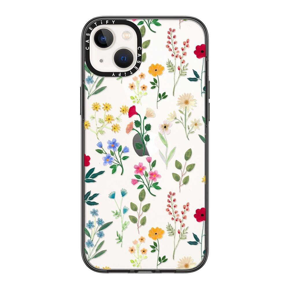Casetify Compact Iphone 14 Plus Case [2X Military Grade Drop Tested / 4Ft Drop Protection]   Spring Botanicals 2   Clear Black