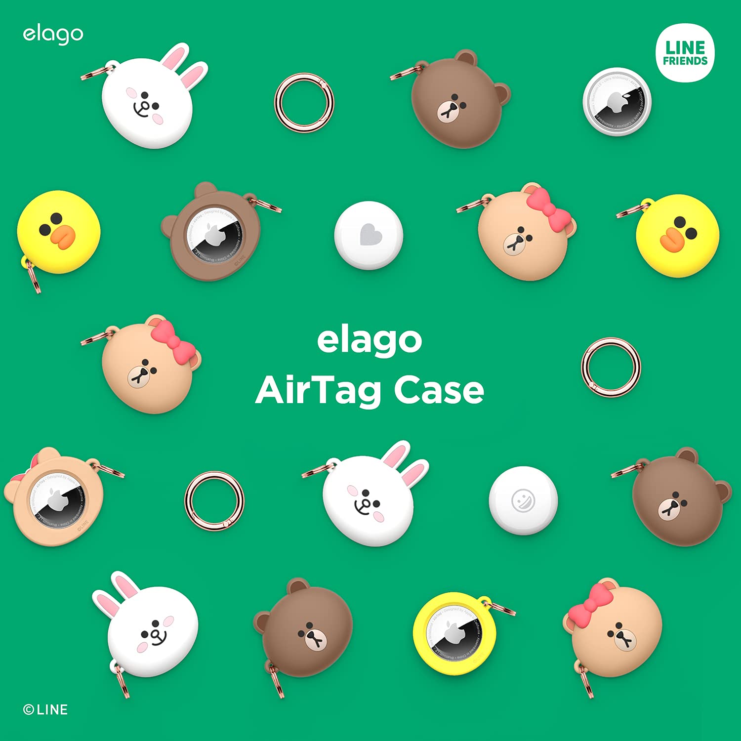 Elago L Line Friends Silicone Case Compatible With Apple Airtag Tracker - Full Protection, Keychain Included, Slim And Simple De