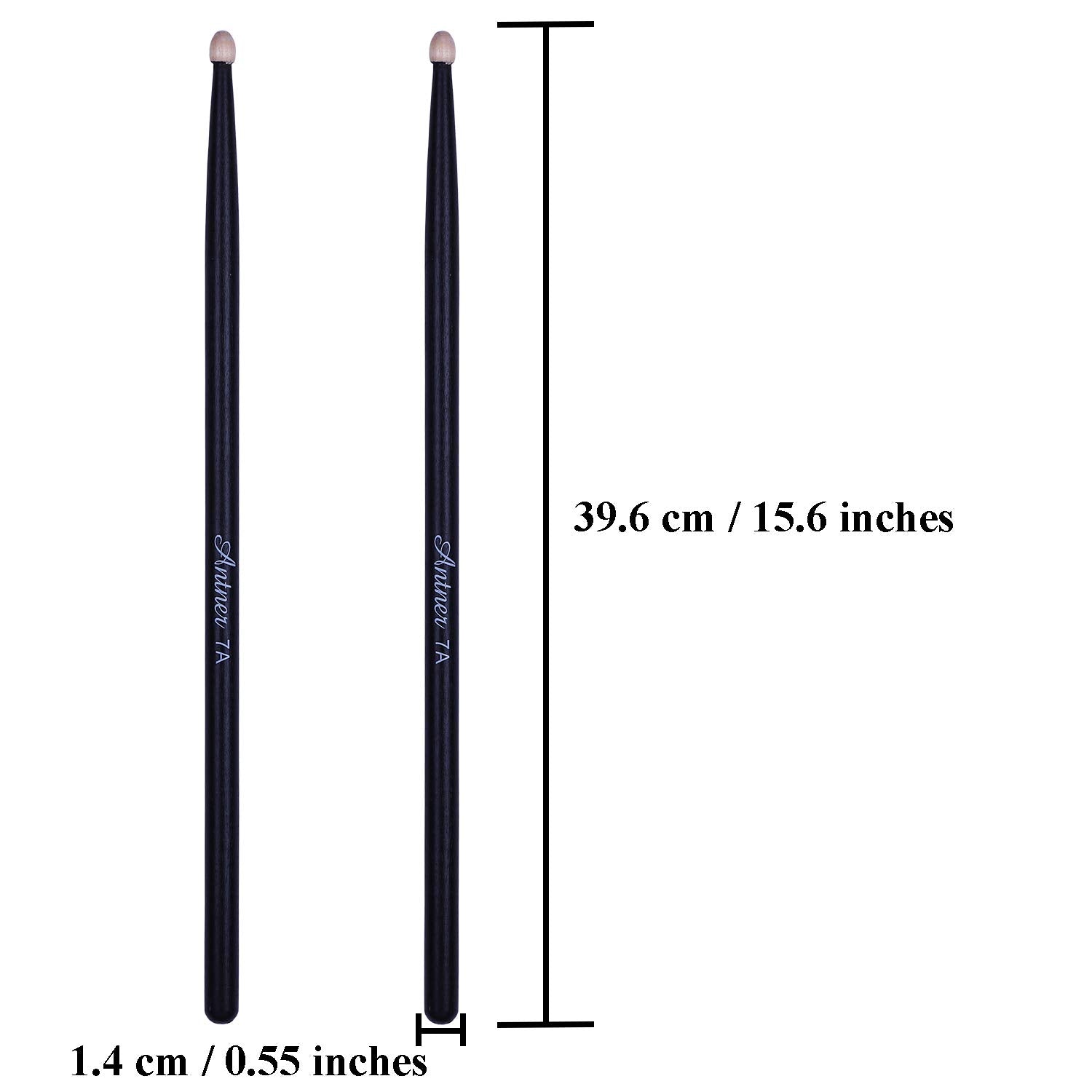 Antner 3 Pairs Drum Sticks 7A For Kids And Beginners Classic Maple Wood Drumsticks, Black