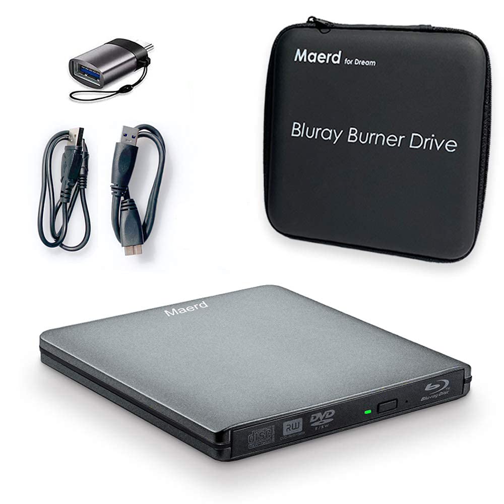 Maerd External Blu Ray Dvd Drive, Usb3.0 Type C Portable Blu Ray Player Cd Dvd Bd Burner 6X 3D Cd Dvd Bluray Burner For Windows