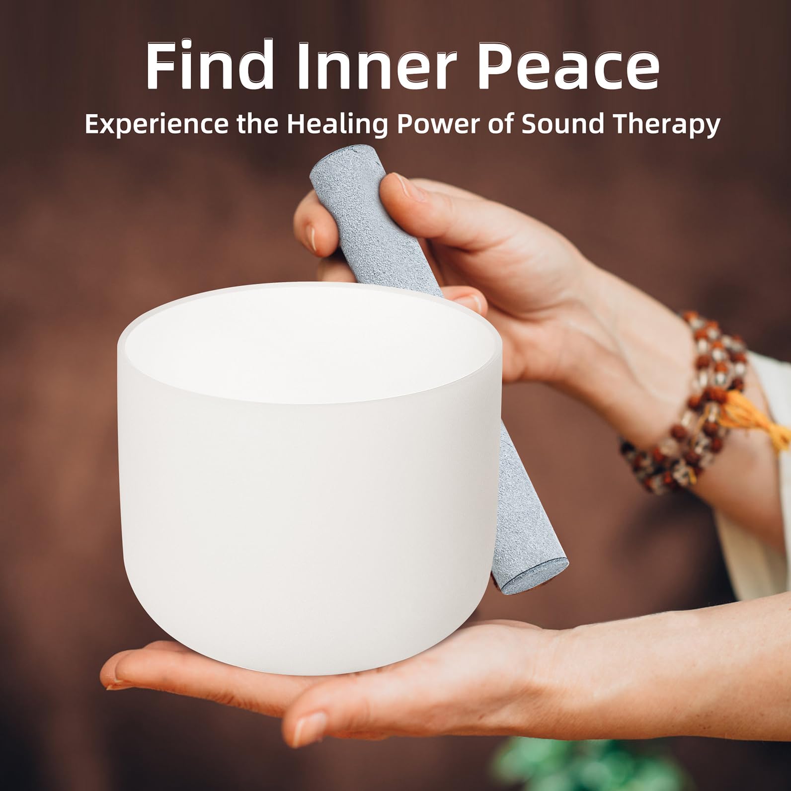 Calm Clang 8 Inch F Note 432Hz Heart Chakra Crystal Singing Bowl Healing Pure White With Carrying Case And Rubber Mallet Suede S