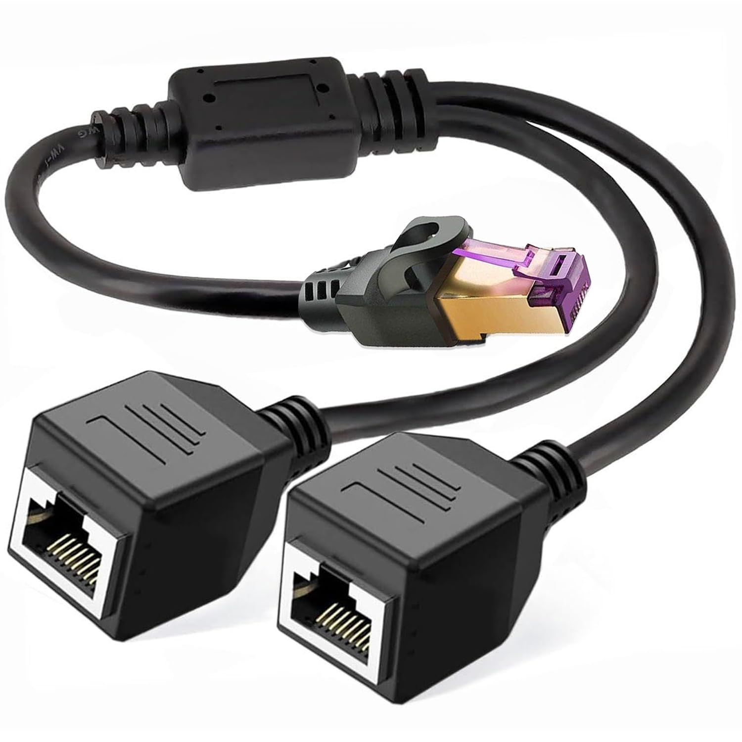 Tiedxioy 1 To 2 Gigabit Ethernet Splitter, 1Ft Black Cat5E Cable, Compatible With Personal Computer