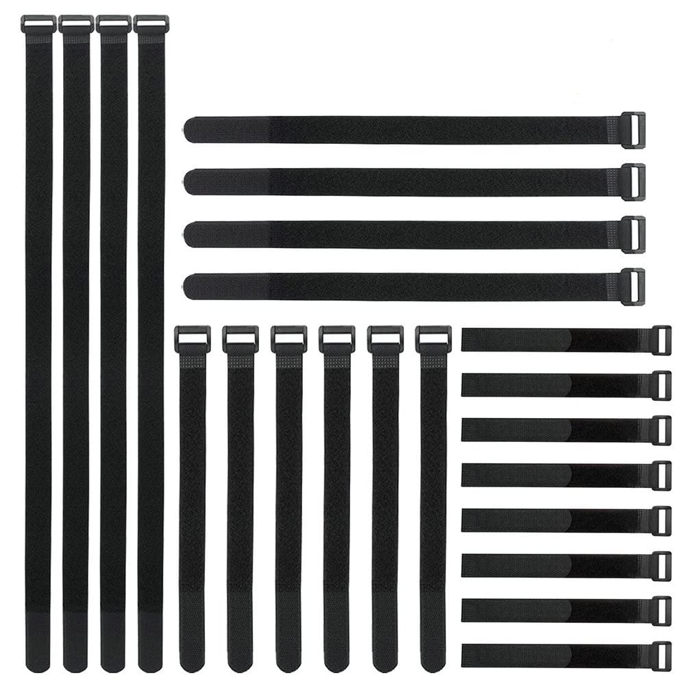 Yiwerder Reusable Fastening Cable Straps And Cable Ties Set 24 Pack(8'' 12'' 18'' 24''), Adjustable Hook Loop Cord Management Wi