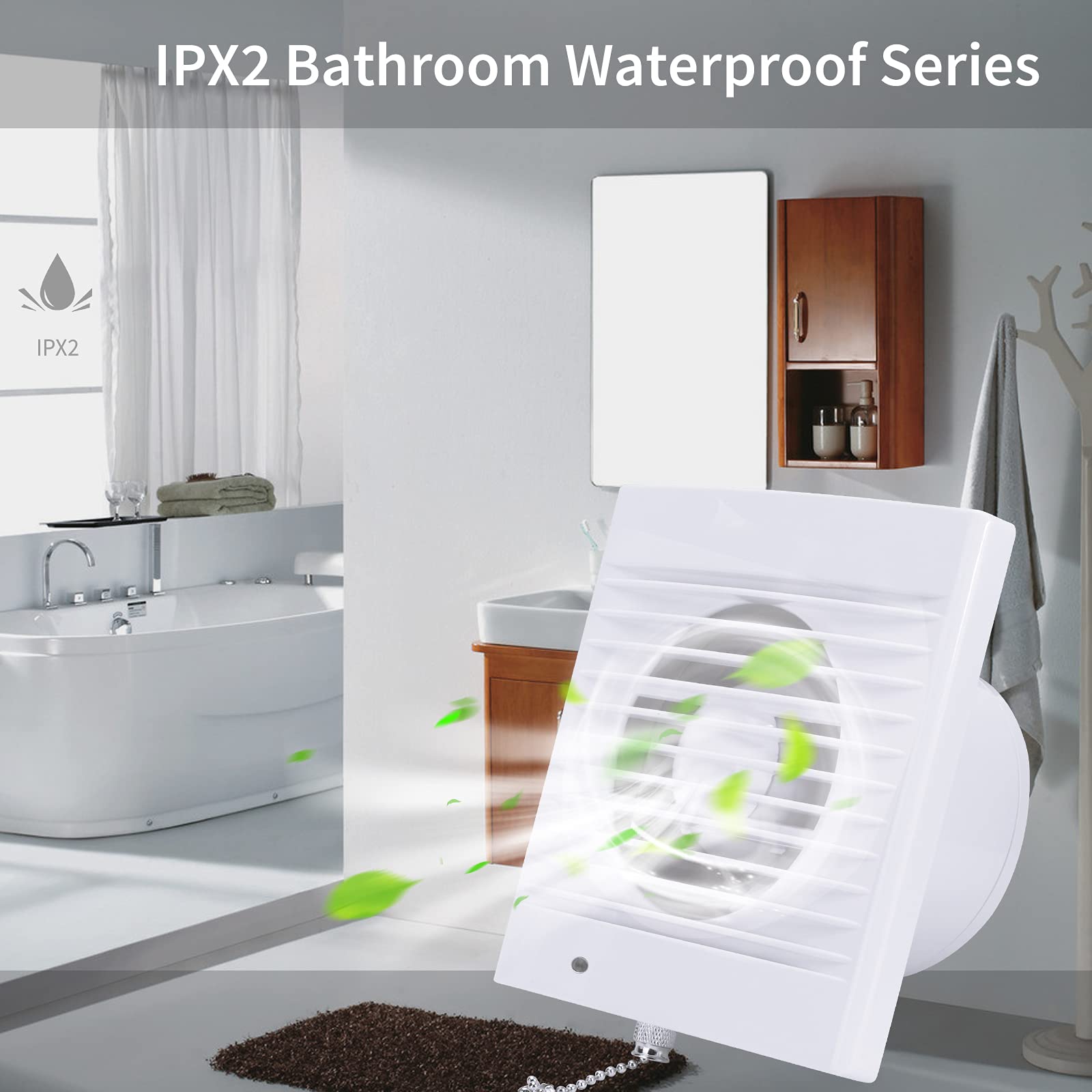 Hugoome Exhaust Fan 188 Cfm, 18W 320M/H Ventilation Extractor With Anti Backflow Check Valve Chain Switch, Window And Wall Mount