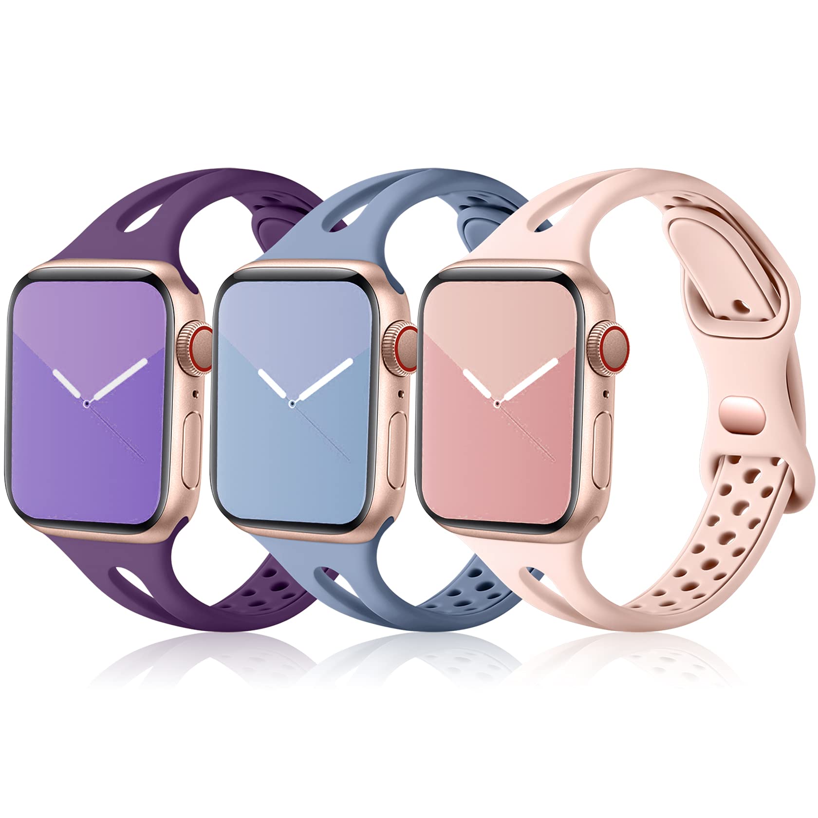 Ouwegaga 3 Pack Slim Band Compatible With Apple Watch Bands 45Mm 44Mm 49Mm 42Mm 41Mm 40Mm 38Mm, Soft Silicone Thin Narrow Sport