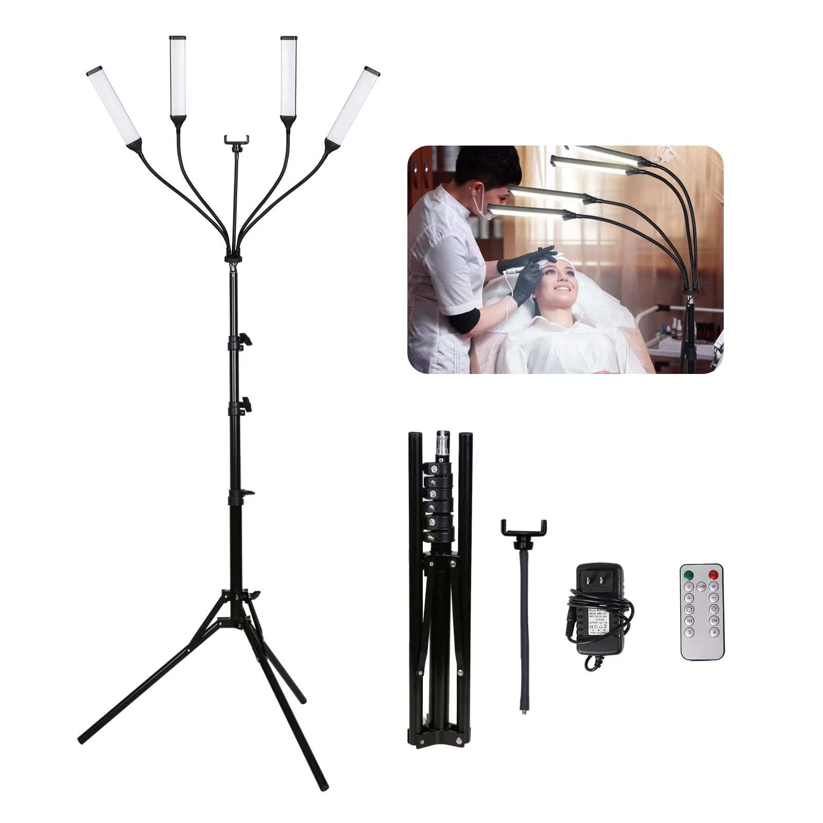 Four Arms Led Light For Photography,2800K 6500K Cir80+ 30W Photography Fill Light For Live Stream Video Recording Eyebrow Tattoo