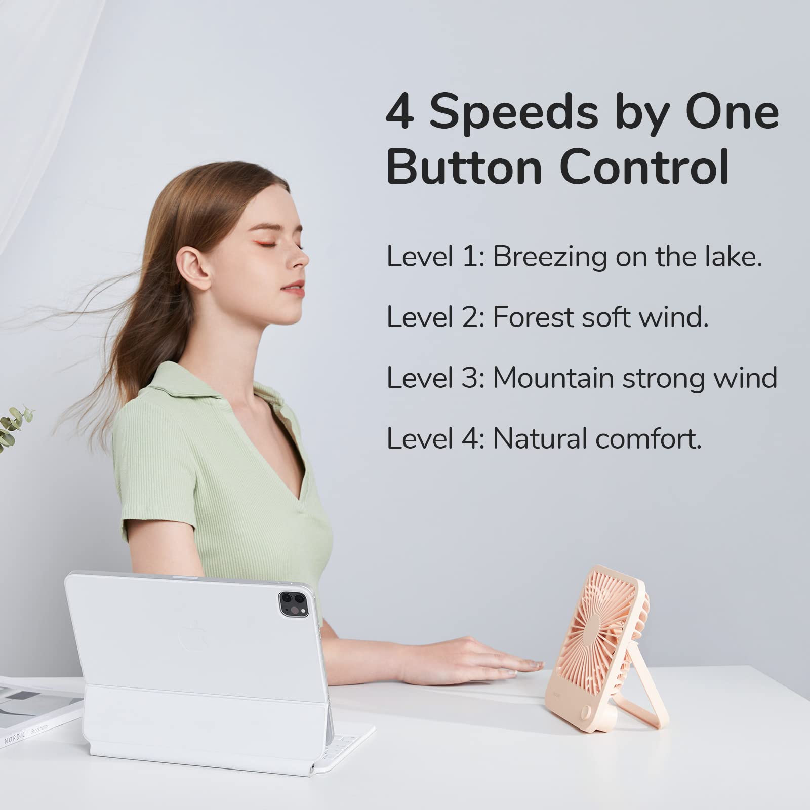 Jisulife Desk Fan Battery Rechargable Fan,180Foldable Portable Personal Fan, 4 Speeds Adjustable For Home Office Travel Outdoor