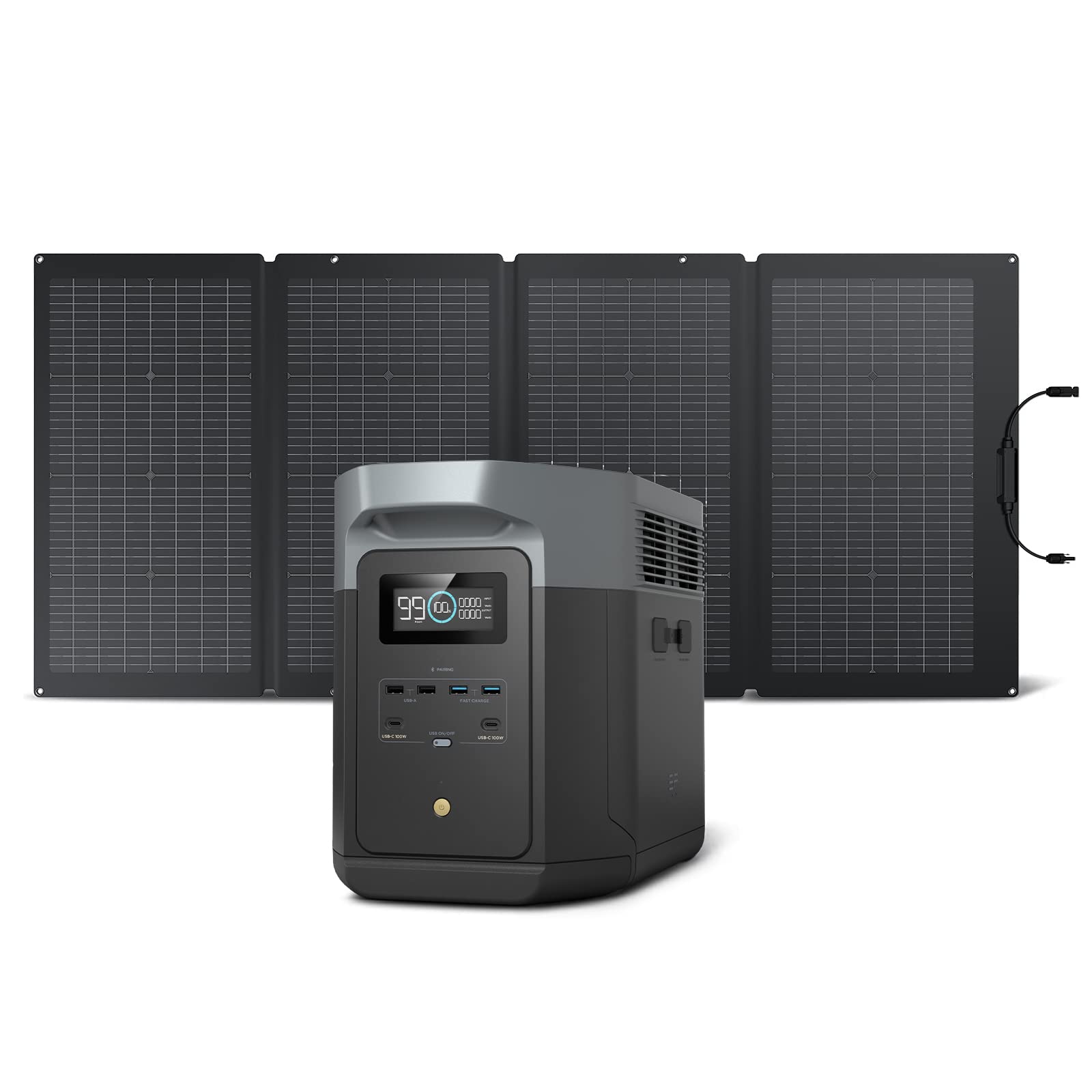 Ef Ecoflow Solar Generator Delta 2 Max 2048Wh With 220W Solar Panel, Lifepo4 Battery Portable Power Station, Up To 3400W Ac Outp