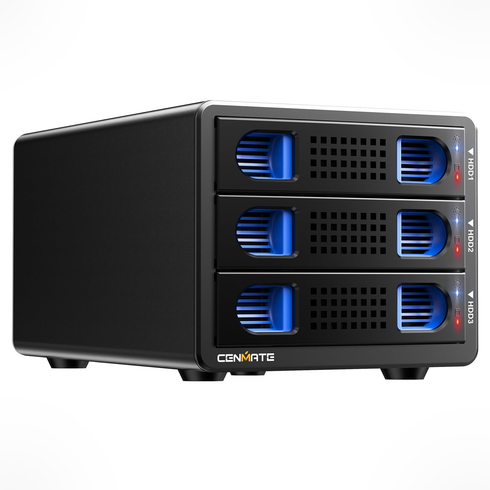 CENMATE Aluminum 3 Bay Hard Drive Enclosure with Cooling Fan for 2.5/3.5 SATA HDD/SSD with USB A/C 3.0, Support Hot Swappable, T