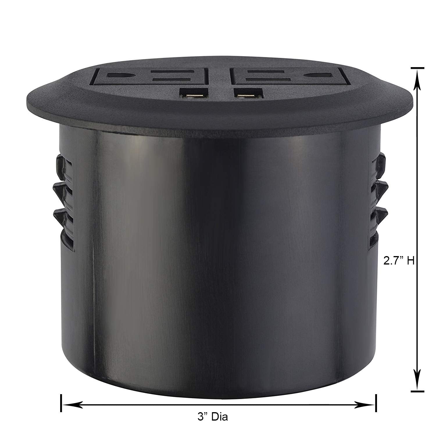 Kungfuking Desktop Power Grommet Power Outlet Socket Desk Data Center 2 Outlet With 2 Usb Ports With 10 Ft Extension Cord Black