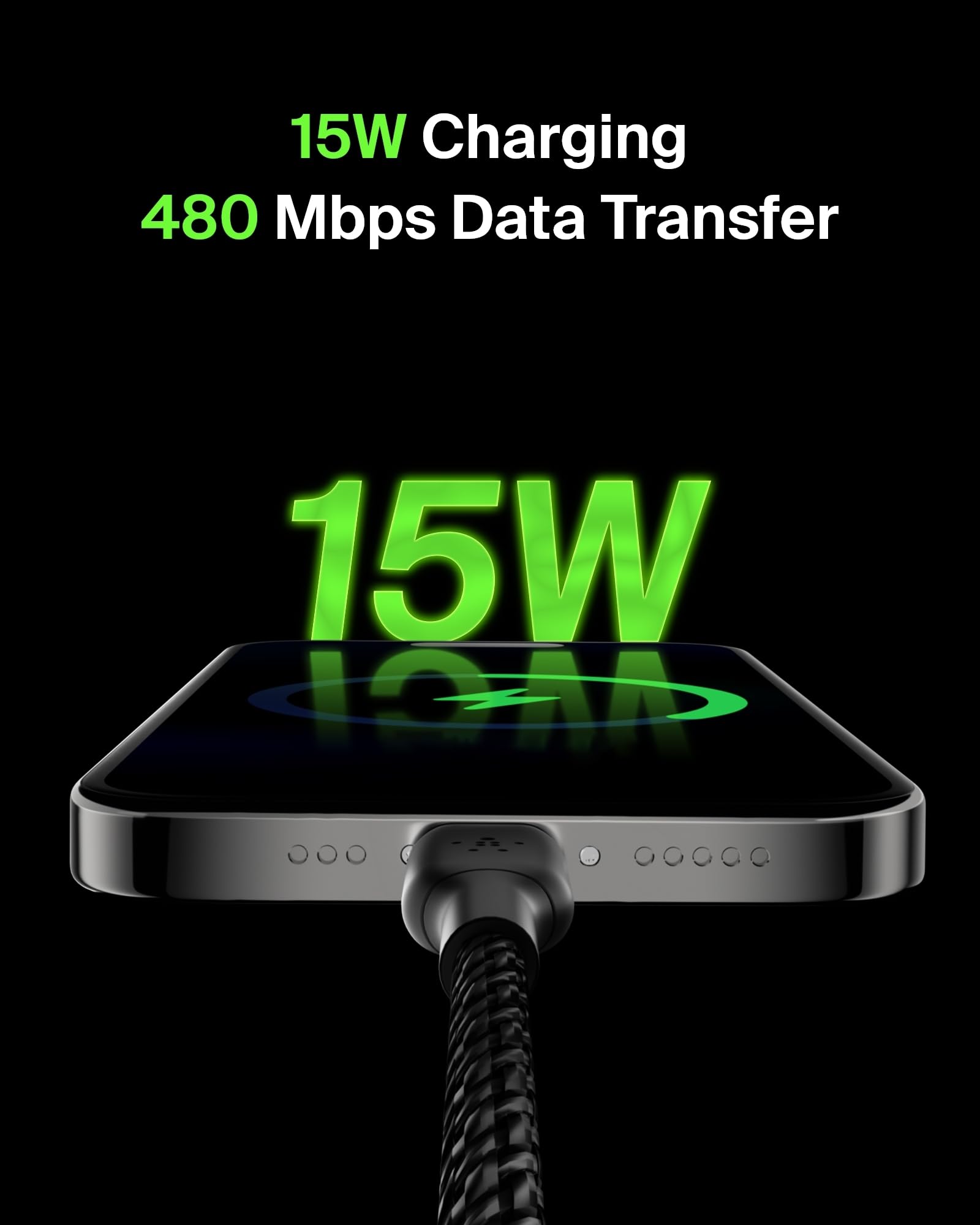 Belkin BoostCharge Braided USB C to USB A Charging Cable (3.3ft/1M) for iPhone 16 Series, Samsung Galaxy S25 Series, Google Pixel 9 & 8, iPad Pro, Nintendo Switch, Carplay, & More   Black (2 Pack)