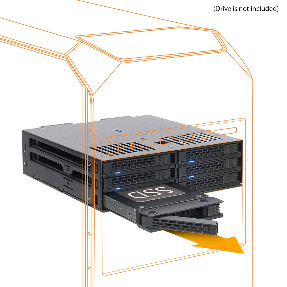 Icy Dock Tool Less 6 X 2.5 Sata Hdd/Ssd Hot Swap Mobile Rack/Cage In 1 X 5.25 Drive Bay   Expresscage Mb326Sp B