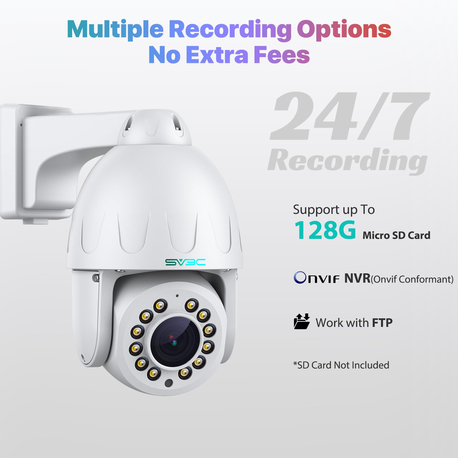 Sv3C 15X Optical Zoom Poe Ptz Security Camera Outdoor, Poe Ip Cam With 5Mp Auto Tracking, Floodlight Color Night Vision, 2 Way A