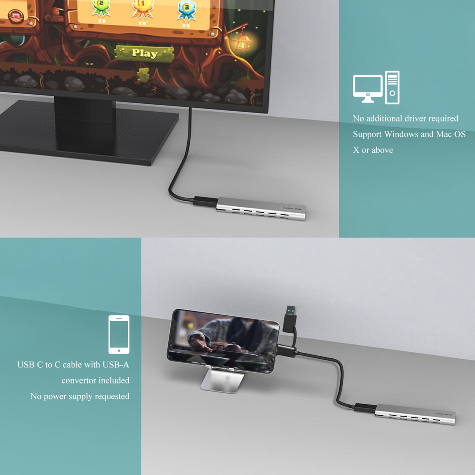 Wavlink Aluminum External M.2 Nvme And Sata Ssd Enclosure, Usb 10Gbps, Supports Uasp Trim For M Key/B+M Key Nvme Pcie And Sata Ssds In Sizes 2230/2242/2260/2280, Up To 8Tb